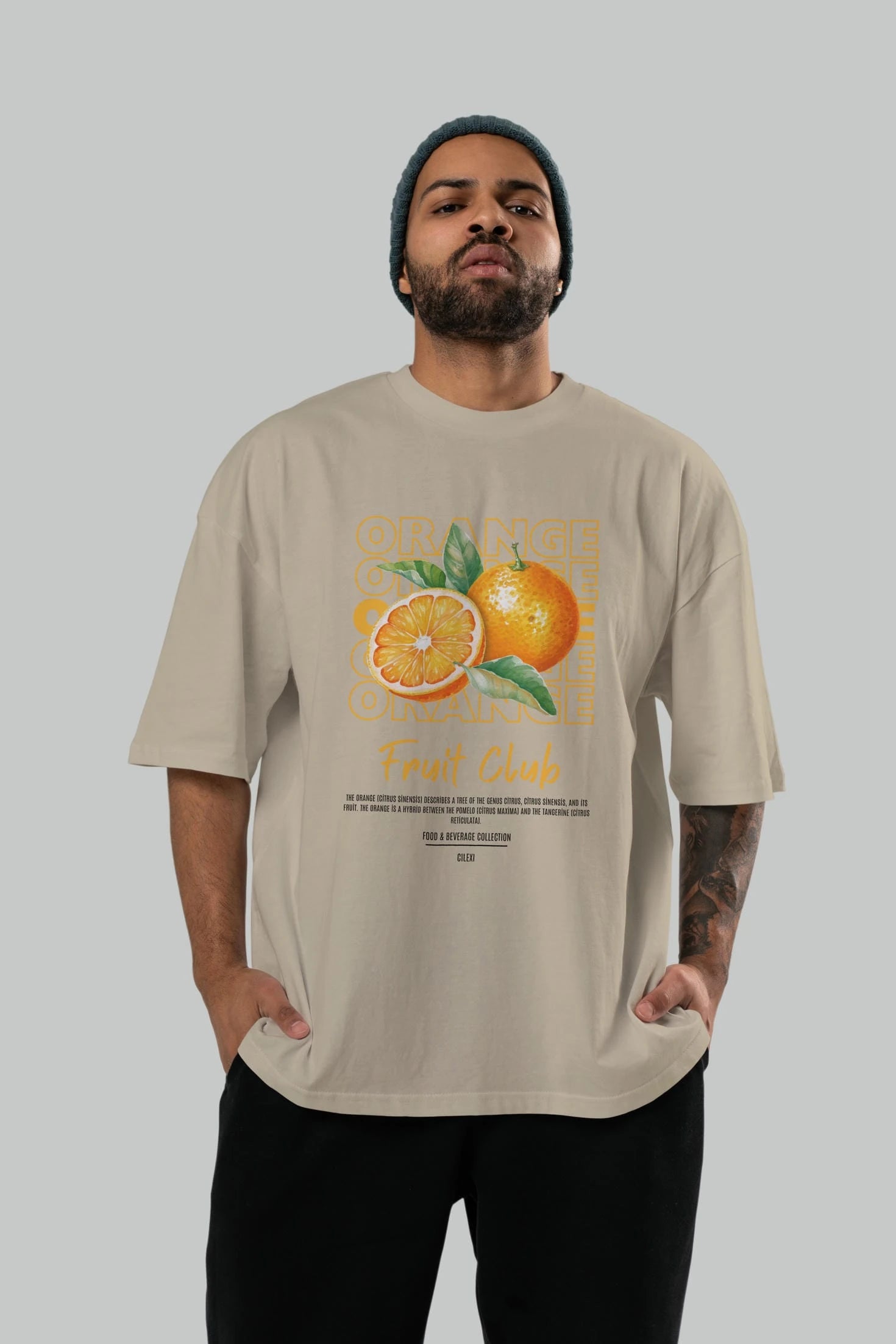 Orange Ön Baskılı Oversize t-shirt Erkek Kadın Pamuk Bisiklet Yaka tişort