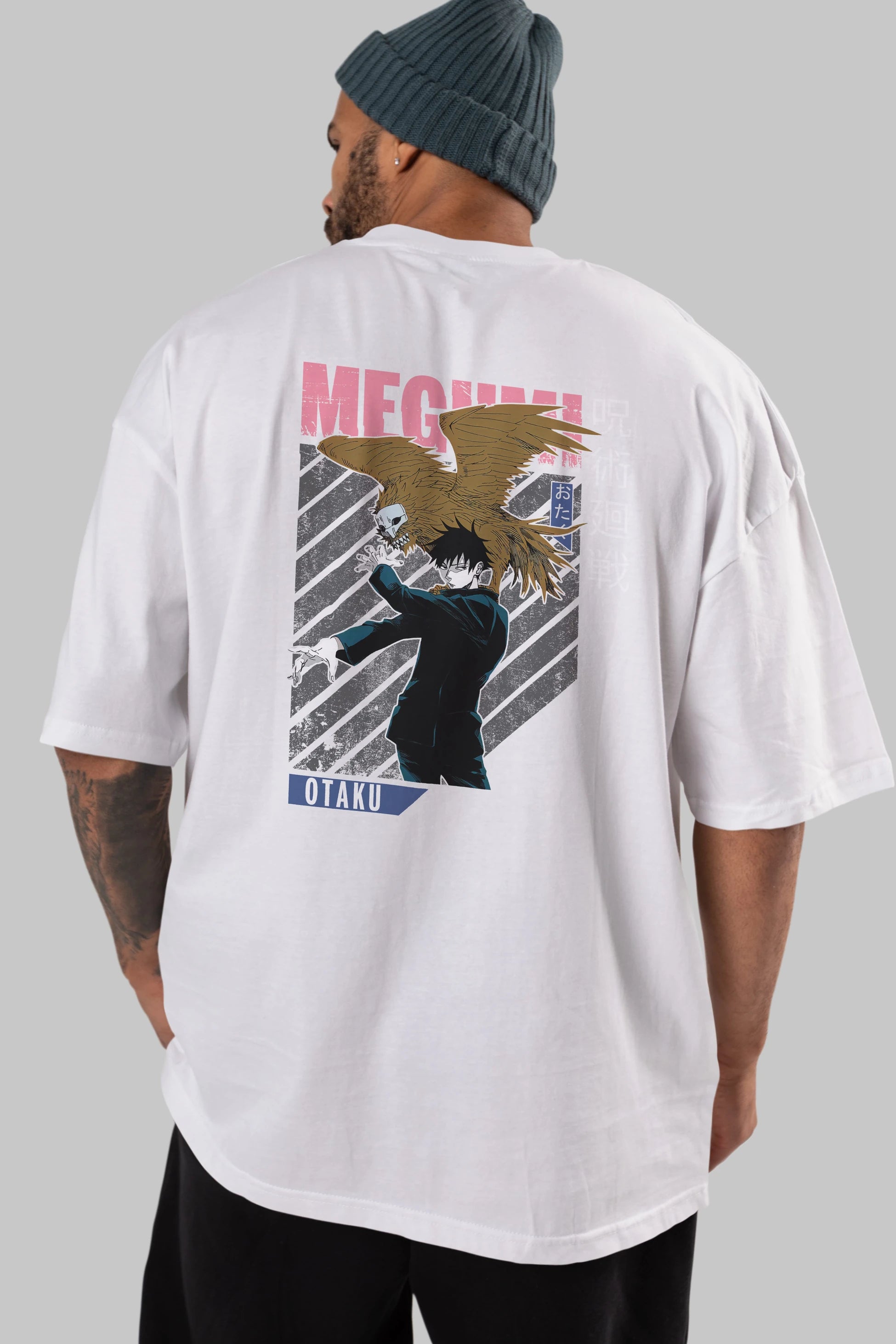 Megumi Fushiguro 2 Anime Arka Baskılı Oversize t-shirt Erkek Kadın Unisex