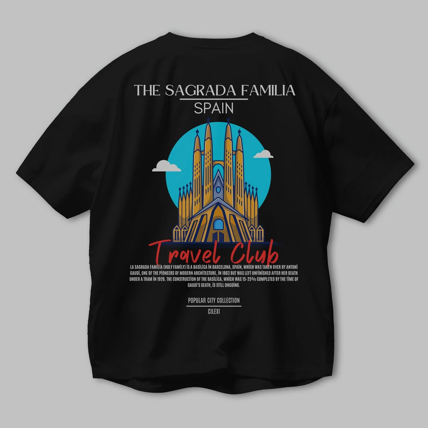 The Sagrada Familia Spain Arka Baskılı Oversize t-shirt Erkek Kadın Pamuk Bisiklet Yaka tişort