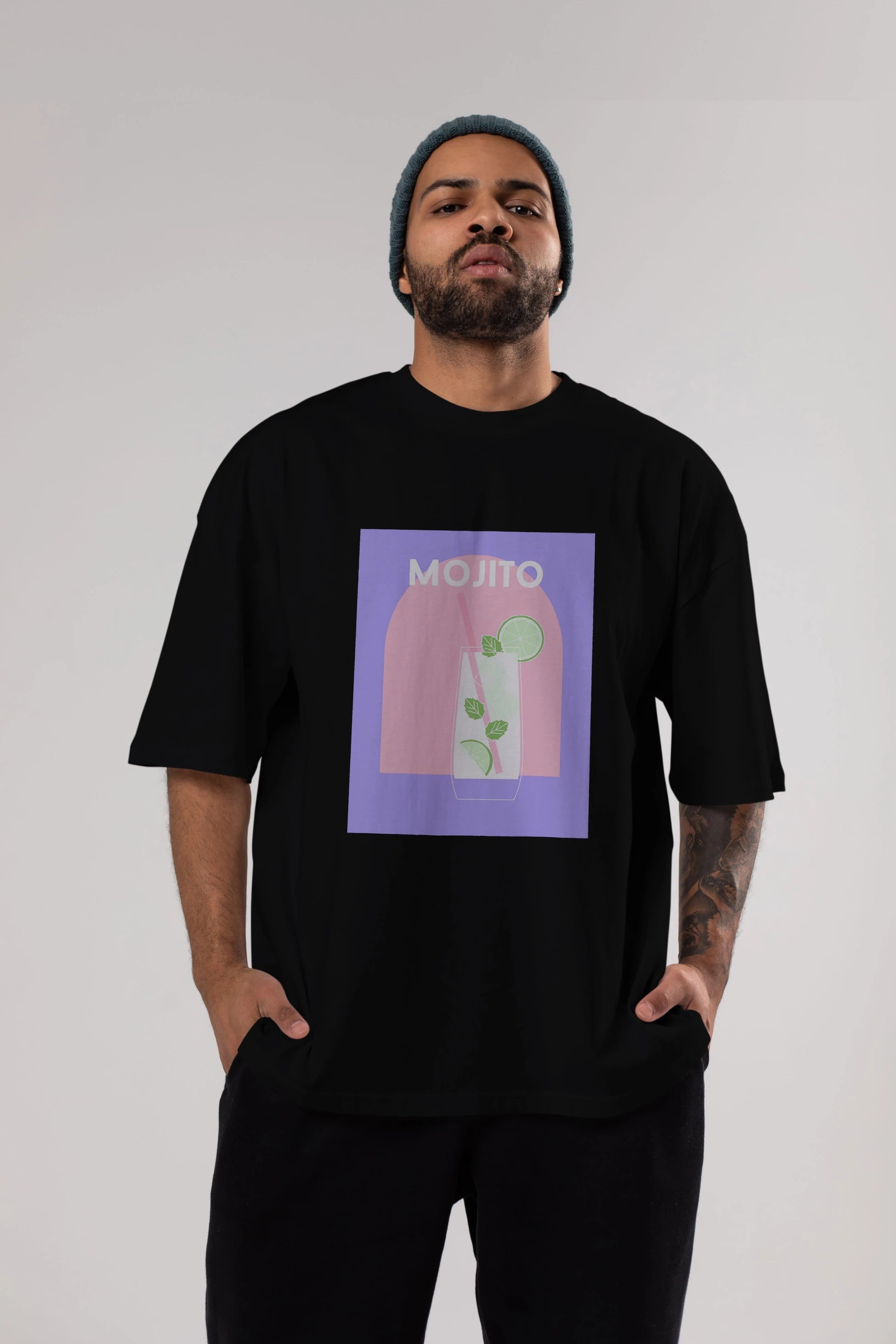 Mojito 2 Ön Baskılı Oversize t-shirt Erkek Kadın Unisex %100 Pamuk Bisiklet Yaka tişort