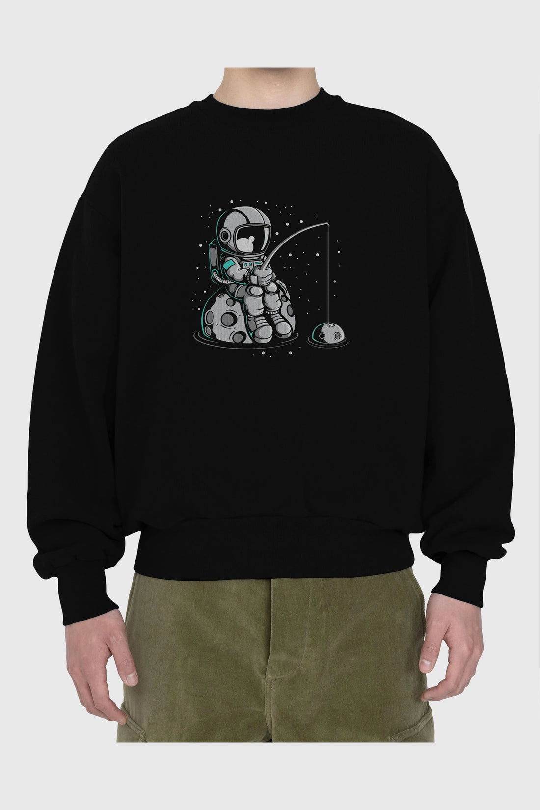 Astronaut Fishing Ön Baskılı Oversize Sweatshirt Erkek Kadın Unisex