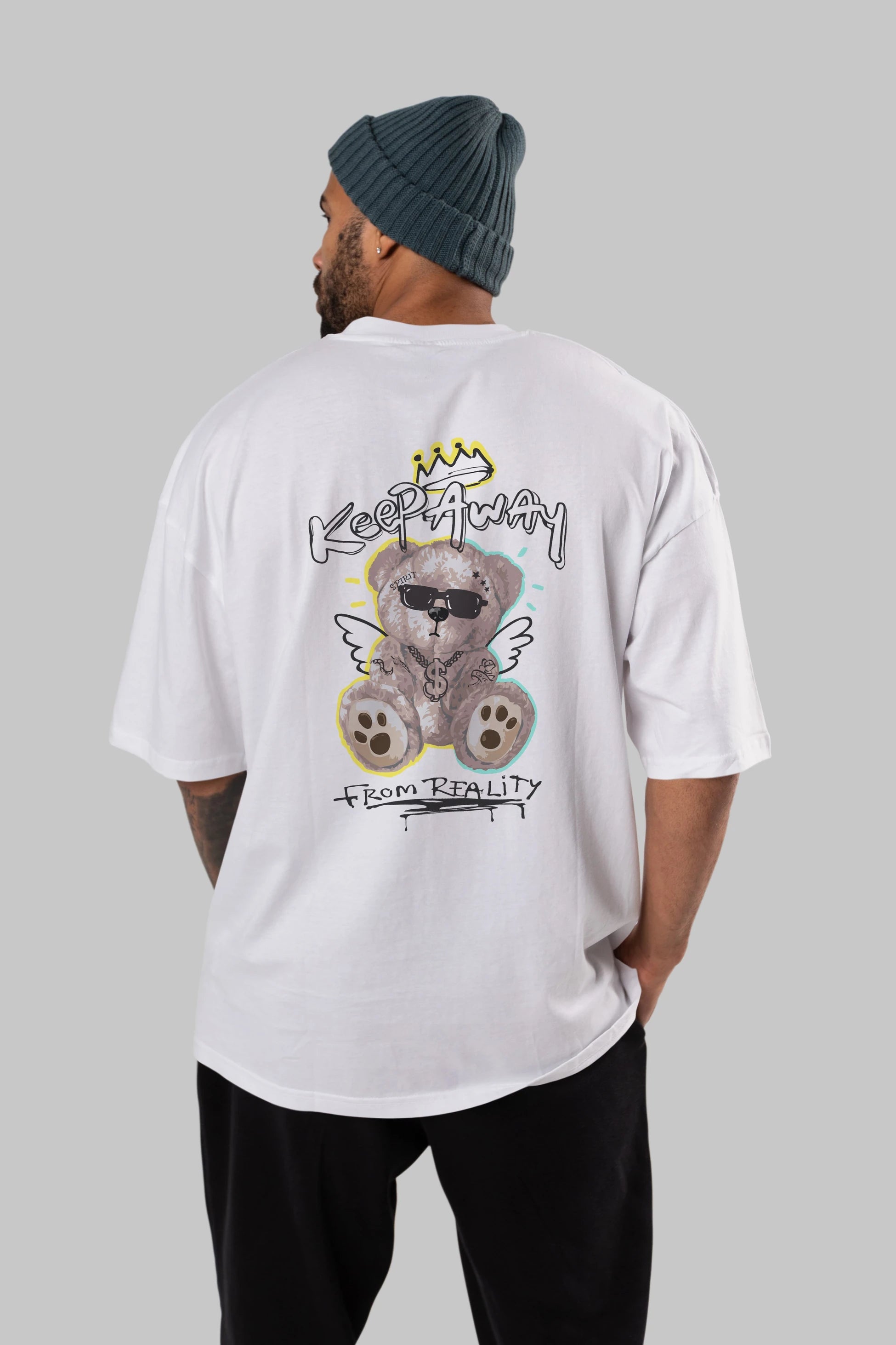 Keep Away Bear 2 Arka Baskılı Oversize t-shirt Erkek Kadın Unisex