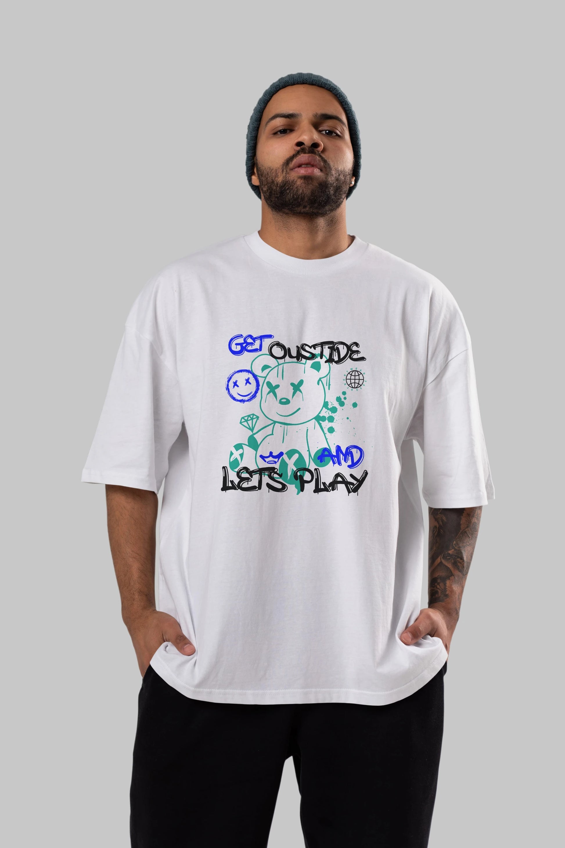 Get Outside Bear Ön Baskılı Oversize t-shirt Erkek Kadın Unisex