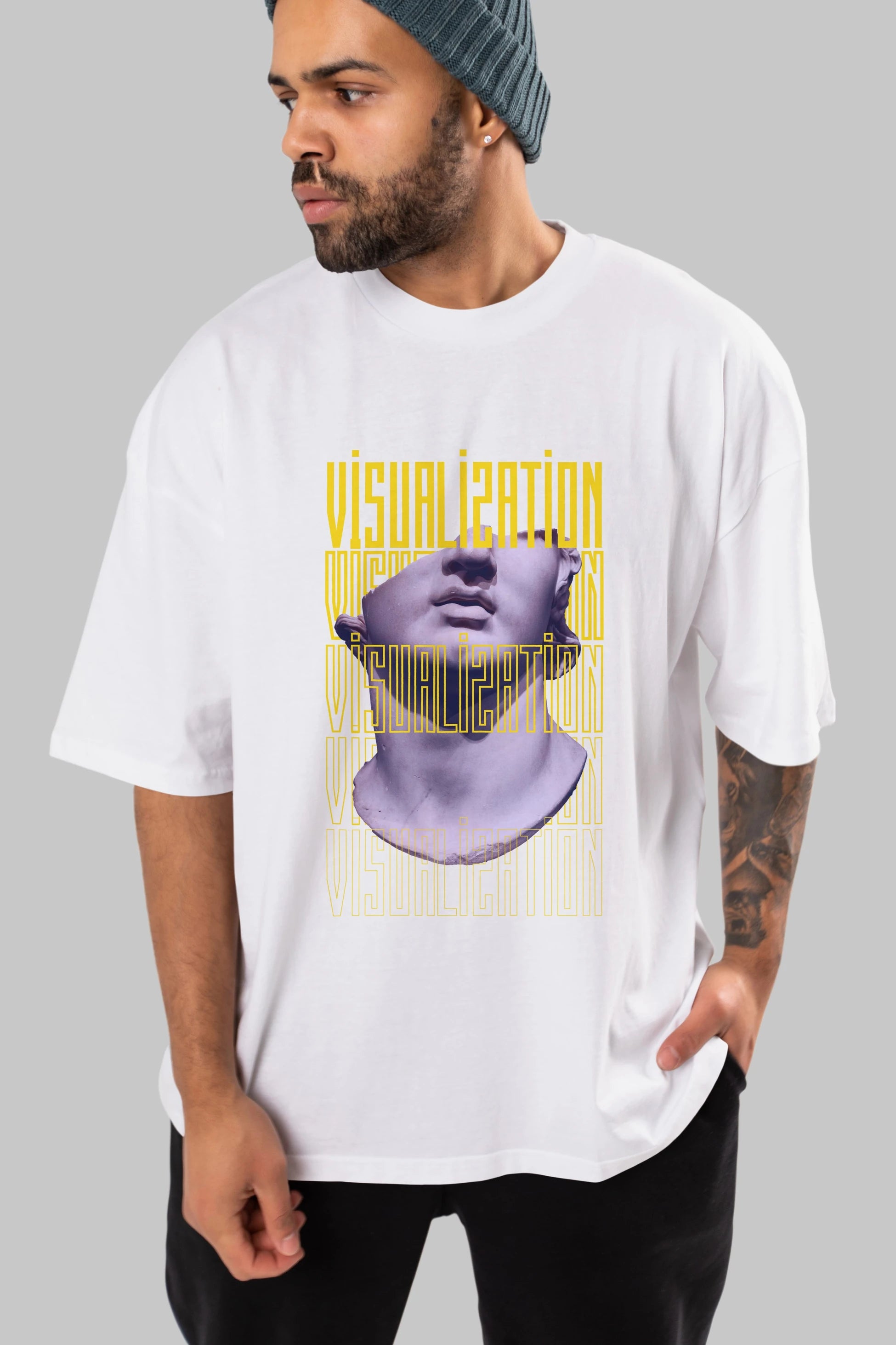 Visualization Yazılı Ön Baskılı Oversize t-shirt Erkek Kadın Unisex