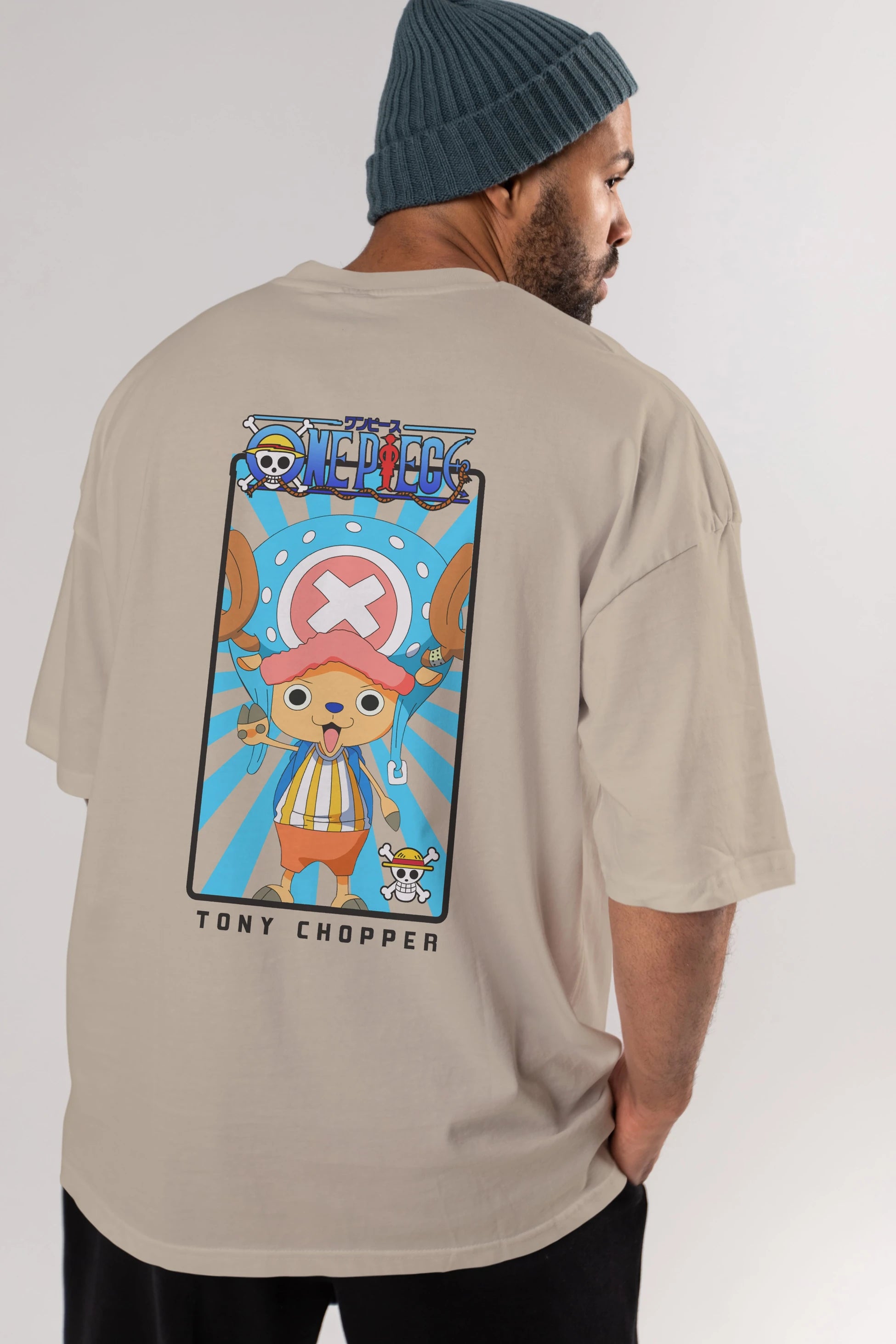 Chopper Anime Arka Baskılı Oversize t-shirt Erkek Kadın Unisex %100 pamuk tişort