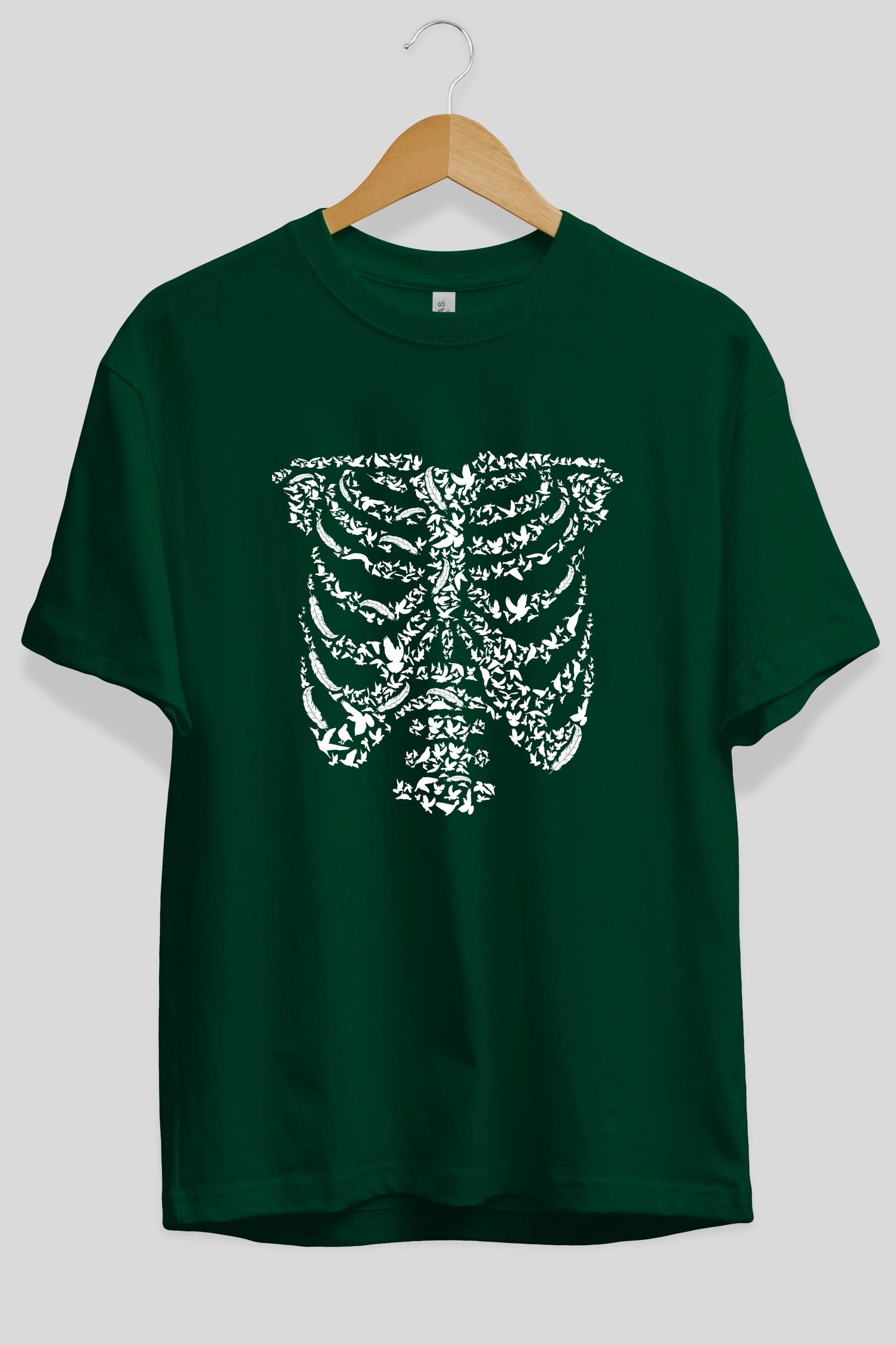 Ribcage Bird Ön Baskılı Oversize t-shirt %100 pamuk Erkek Kadın Unisex