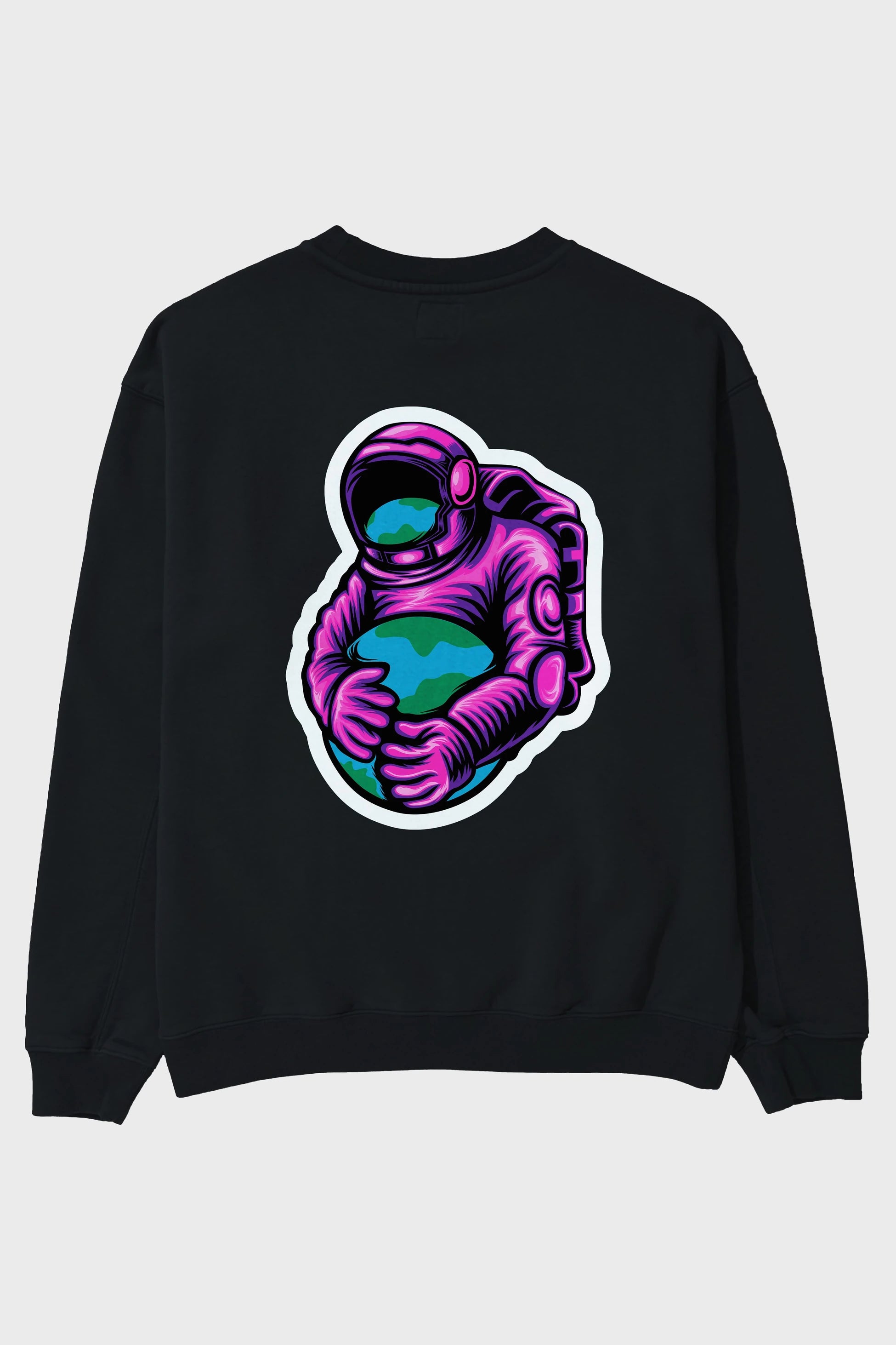 Astronaut Holding Up The Earth Sticker Arka Baskılı Oversize Sweatshirt Erkek Kadın Unisex