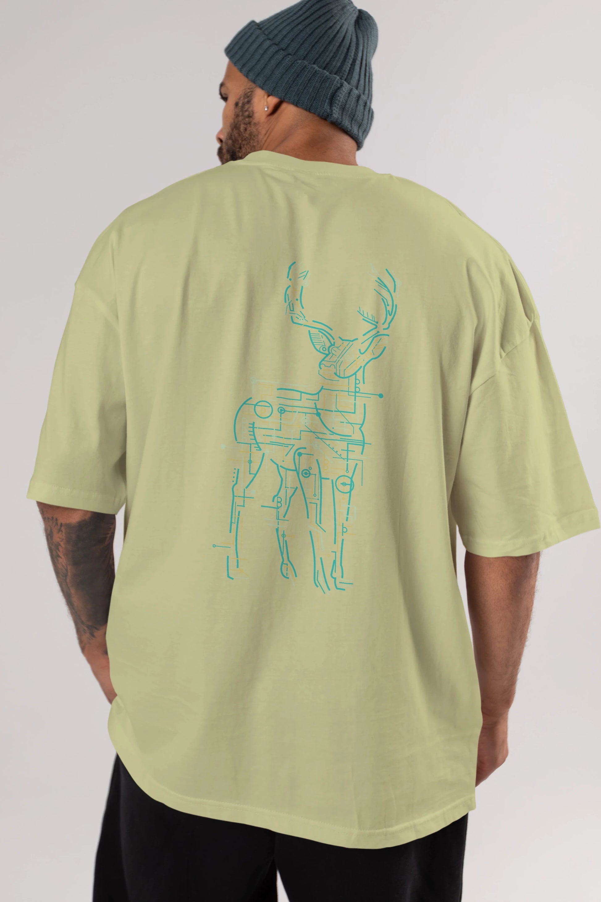 Electric Deer Arka Baskılı Oversize t-shirt %100 pamuk Erkek Kadın Unisex