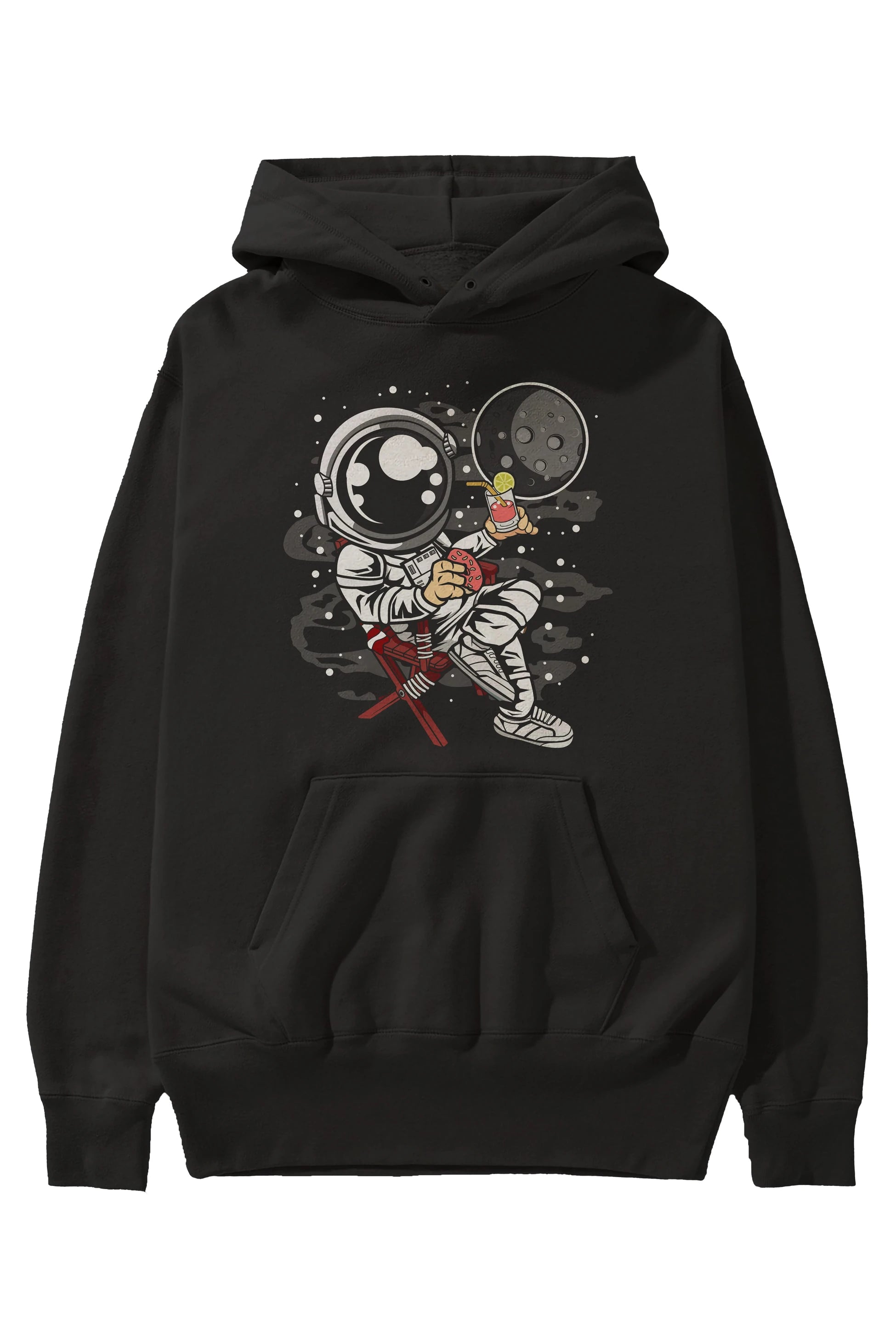 Holiday Astronaut Ön Baskılı Hoodie Oversize Kapüşonlu Sweatshirt Erkek Kadın Unisex