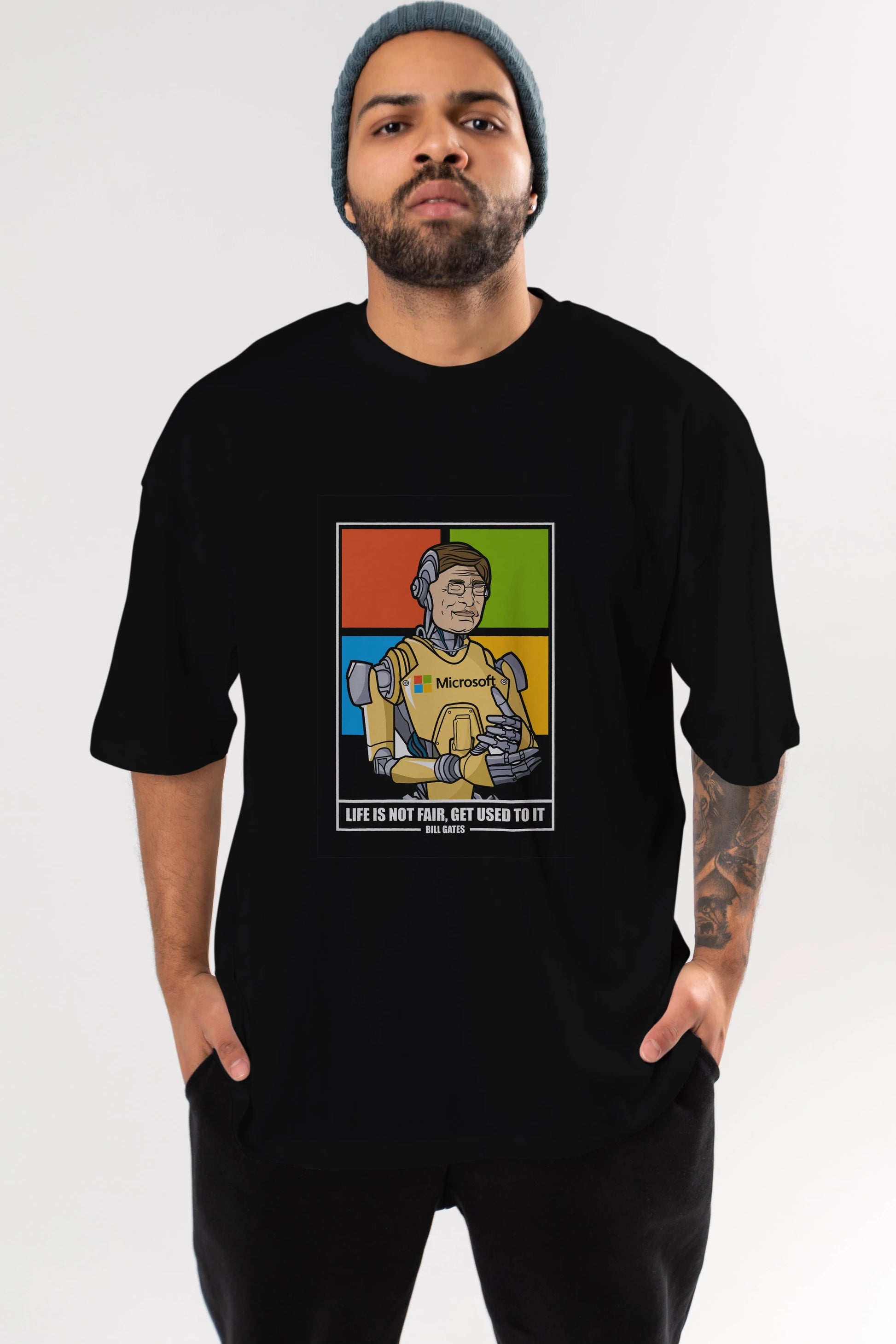 Bill Gates Robot Human Ön Baskılı Oversize t-shirt Erkek Kadın Unisex %100 Pamuk tişort