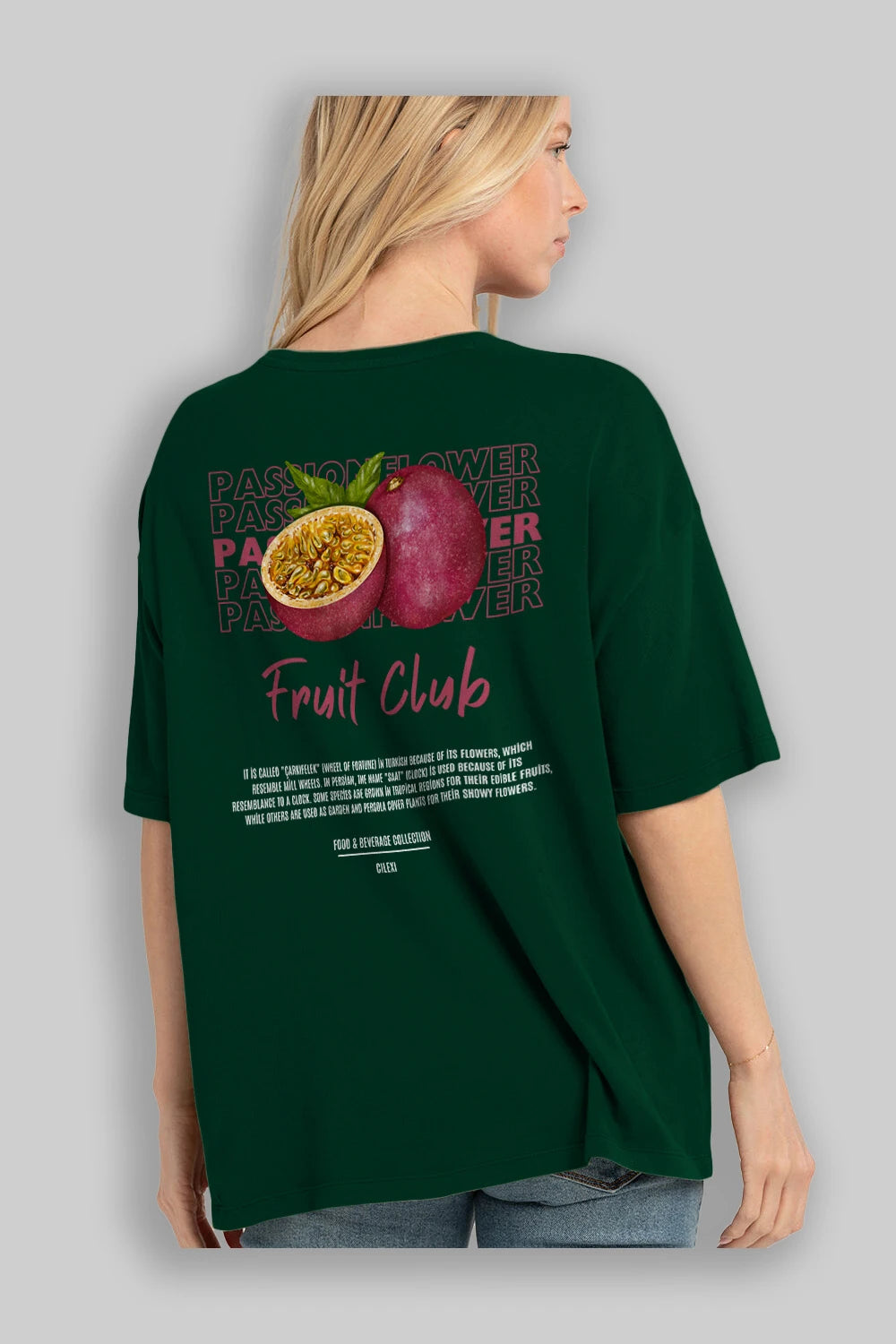 Passionflower Arka Baskılı Oversize t-shirt Erkek Kadın Pamuk Bisiklet Yaka tişort