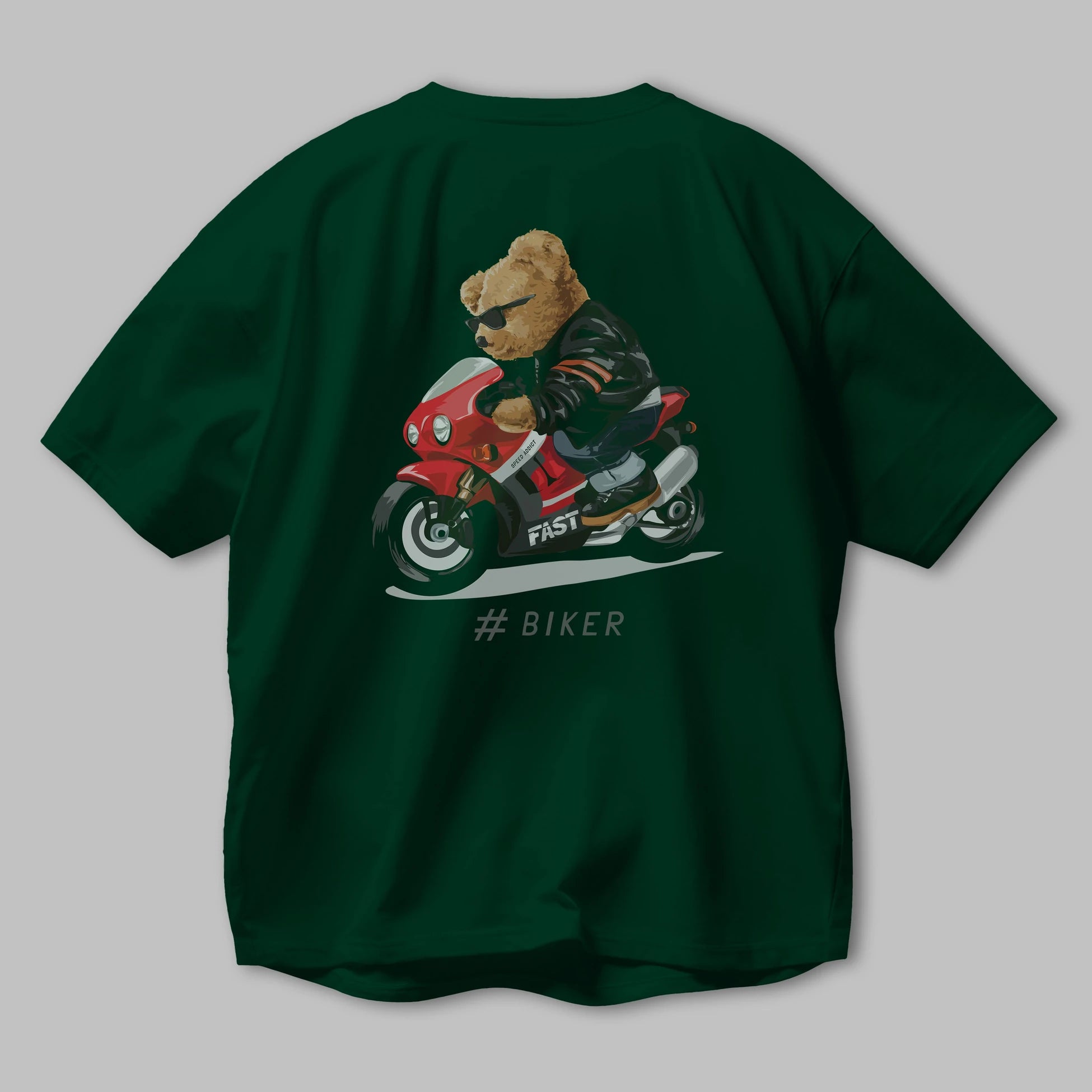 Teddy Bear Biker Arka Baskılı Oversize t-shirt Erkek Kadın Unisex %100 Pamuk