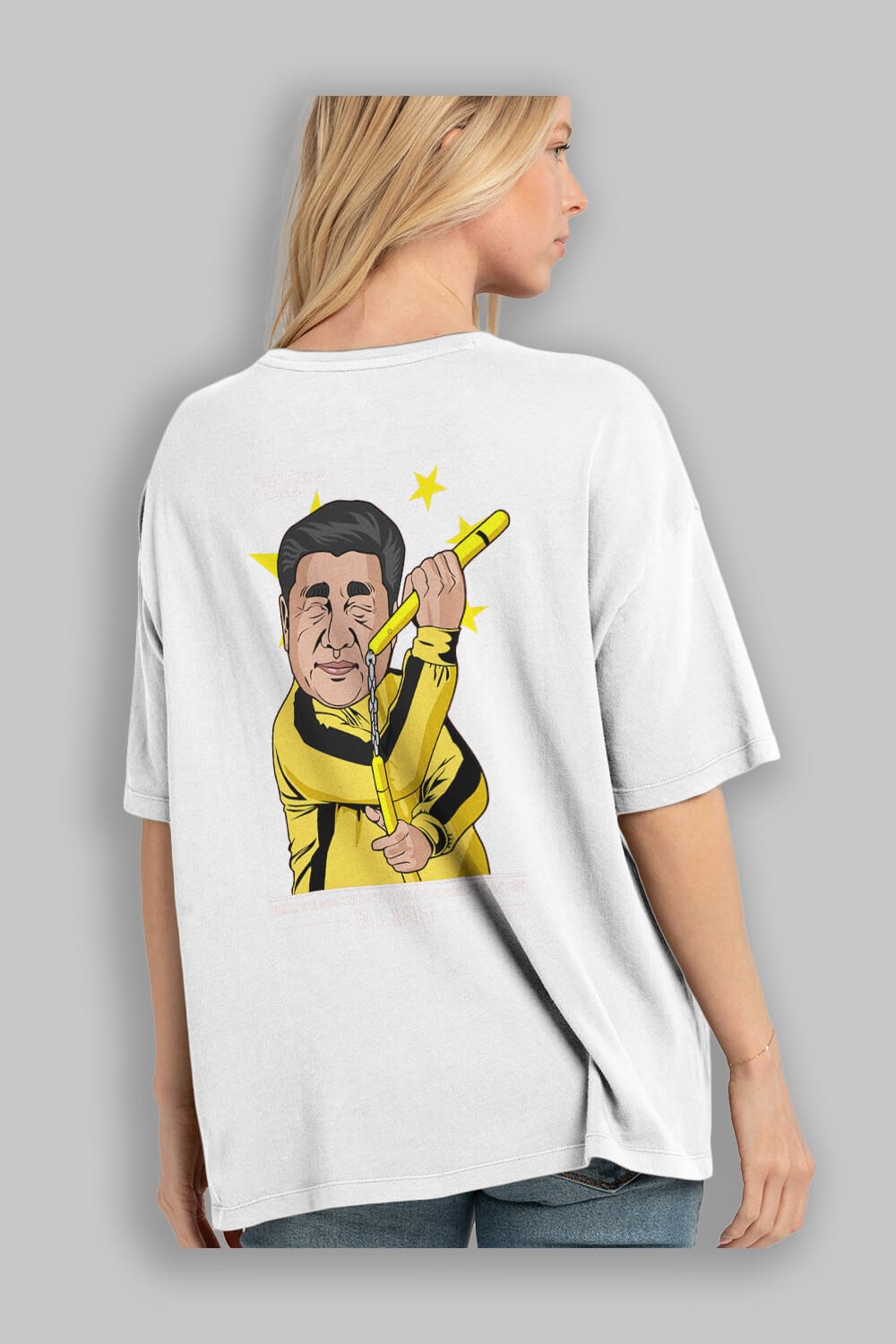 Xi Jinping Bruce Lee Arka Baskılı Oversize t-shirt Erkek Kadın Unisex %100 Pamuk tişort