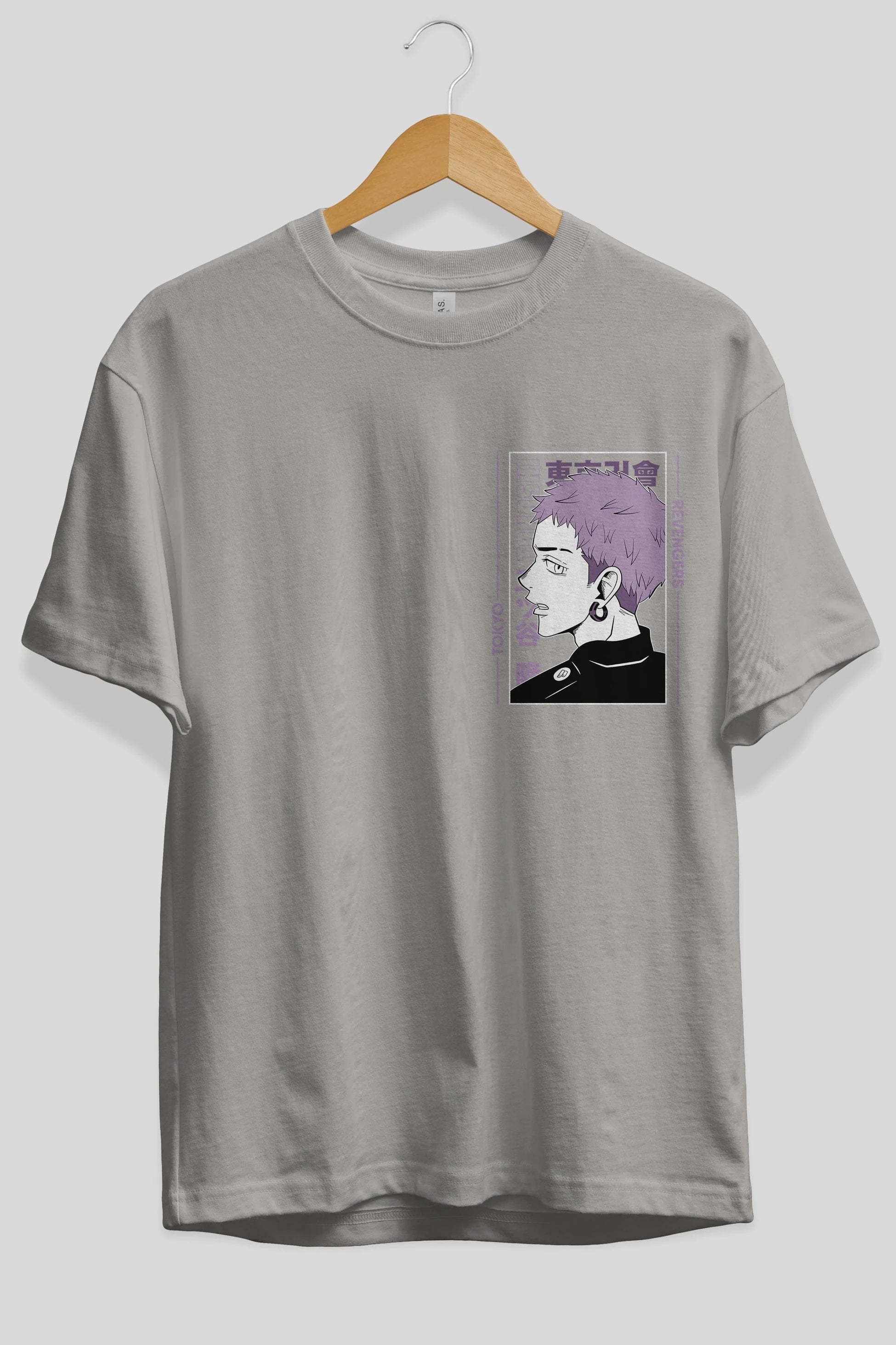 Takashi Mitsuya Ön Sol Baskılı Oversize t-shirt Erkek Kadın Unisex %100 Pamuk Bisiklet Yaka tişort