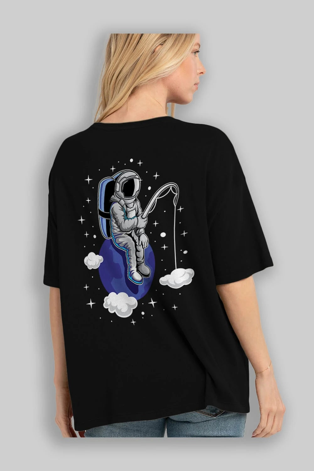 Astronaut Fishing (2) Arka Baskılı Oversize t-shirt Erkek Kadın Unisex