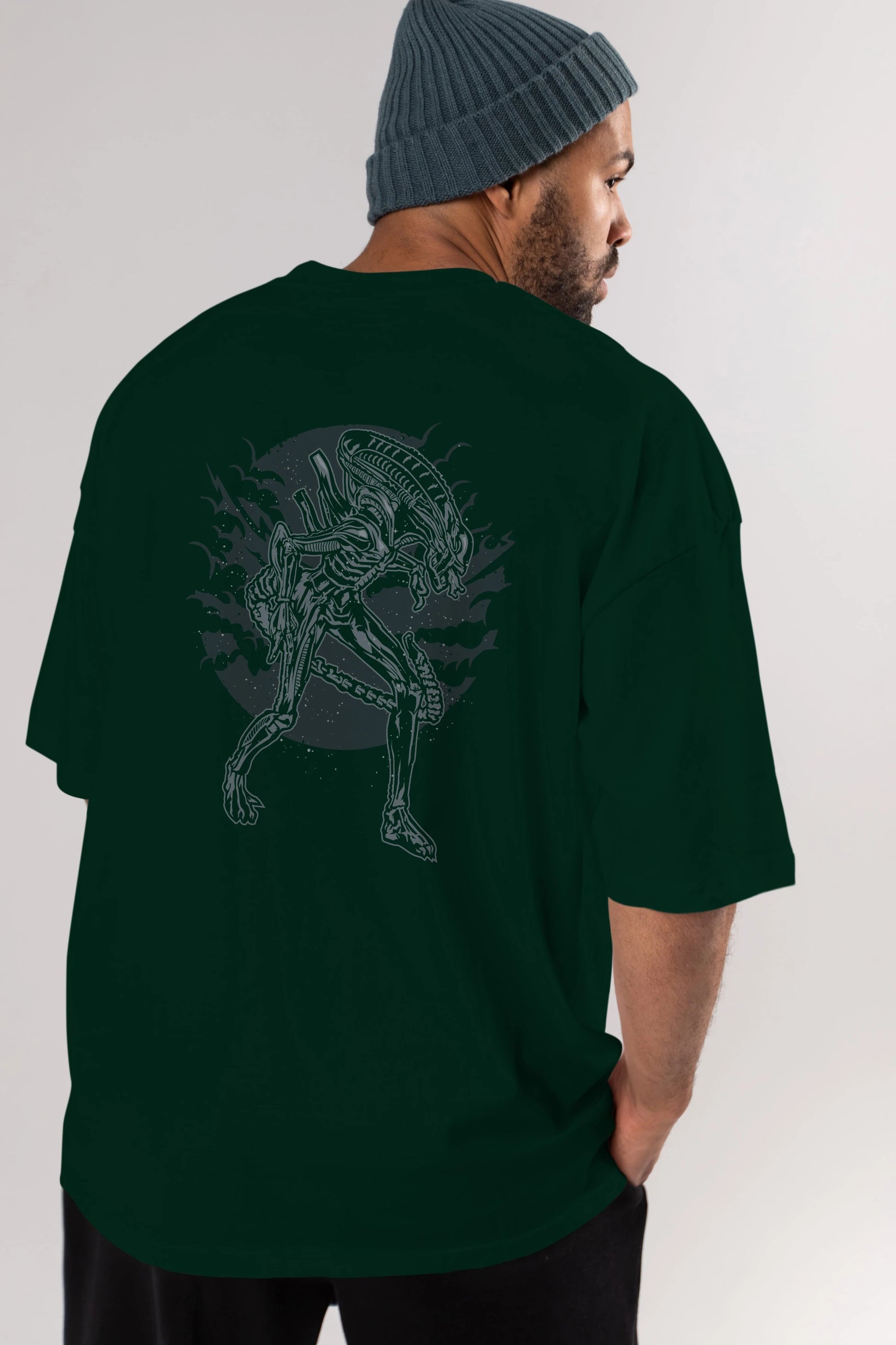 Xenomorph Arka Baskılı Oversize t-shirt Erkek Kadın Unisex %100 Pamuk