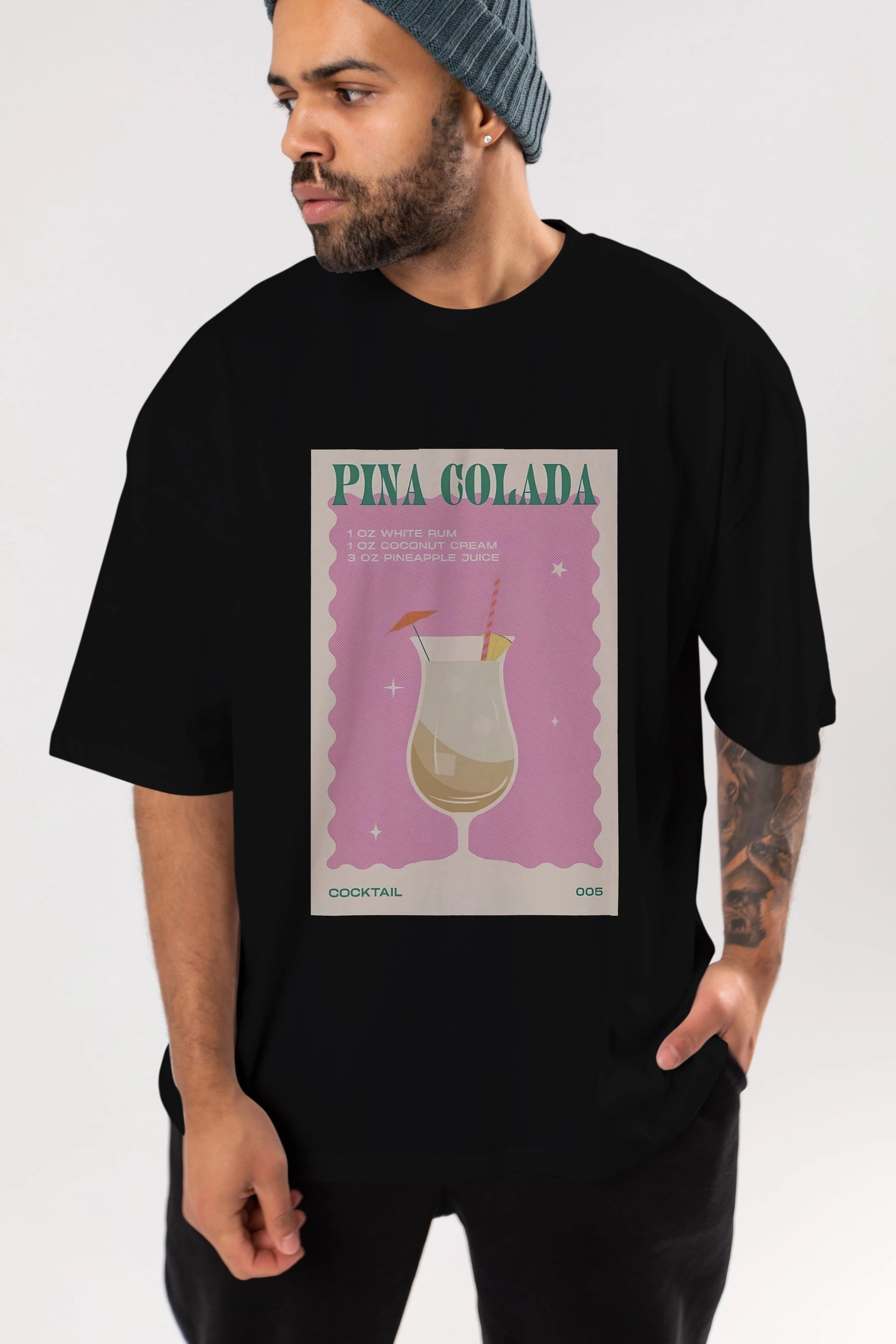 Pina Colada 3 Ön Baskılı Oversize t-shirt Erkek Kadın Unisex %100 Pamuk Bisiklet Yaka tişort