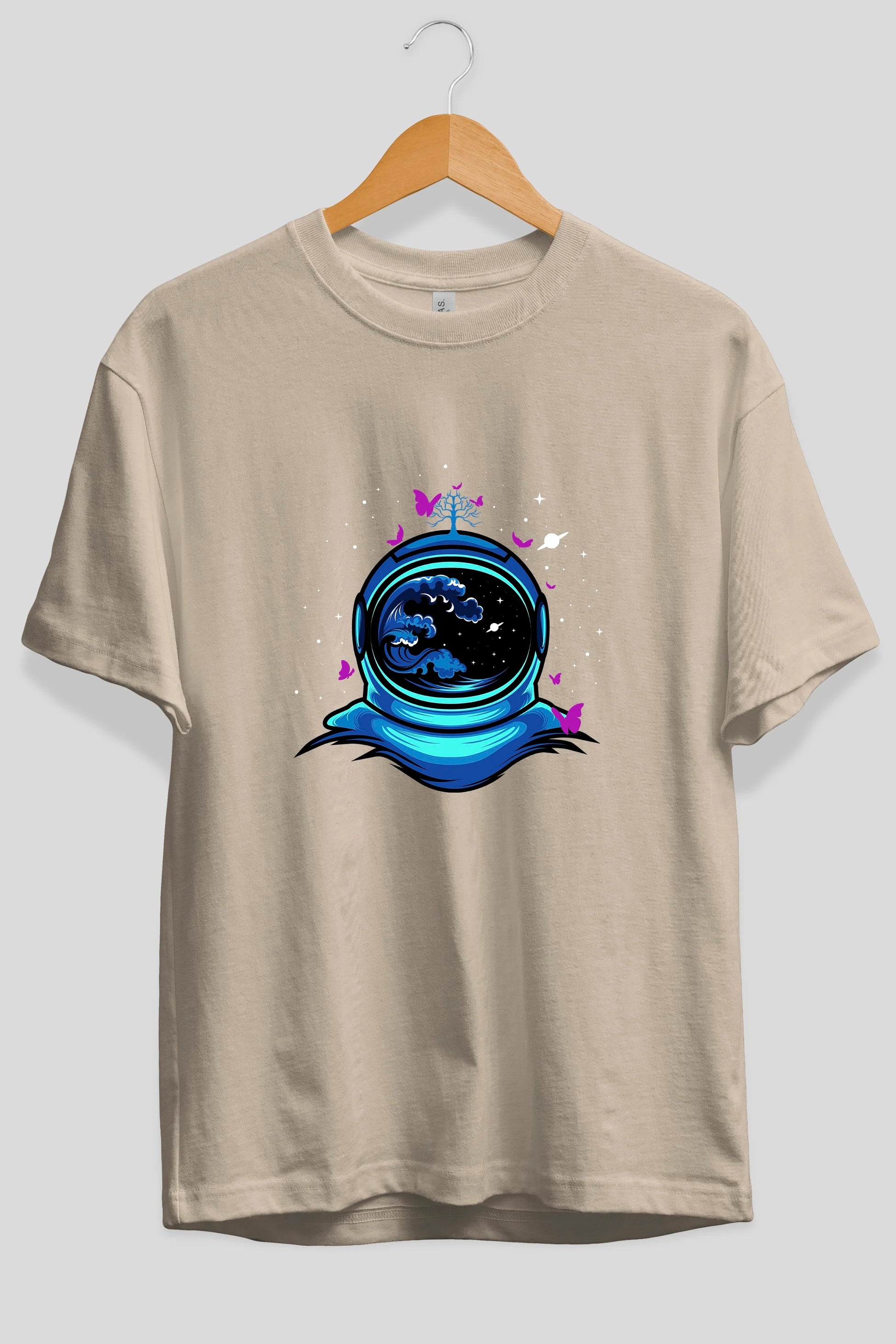 Astronaut and Butterfly Ön Baskılı Oversize t-shirt Erkek Kadın Unisex