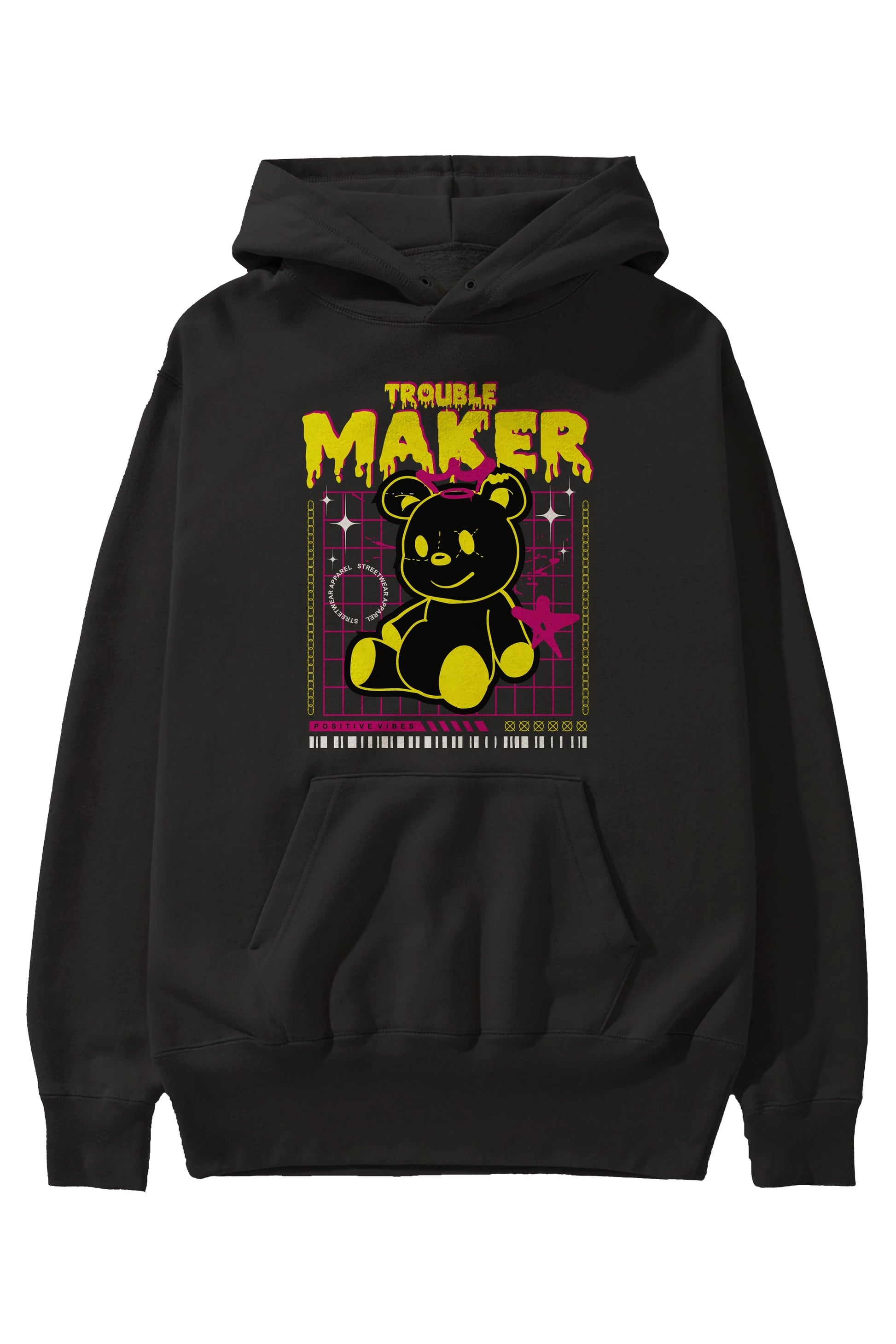 Teddy Bear Trouble Maker Ön Baskılı Hoodie Oversize Kapüşonlu Sweatshirt Erkek Kadın Unisex