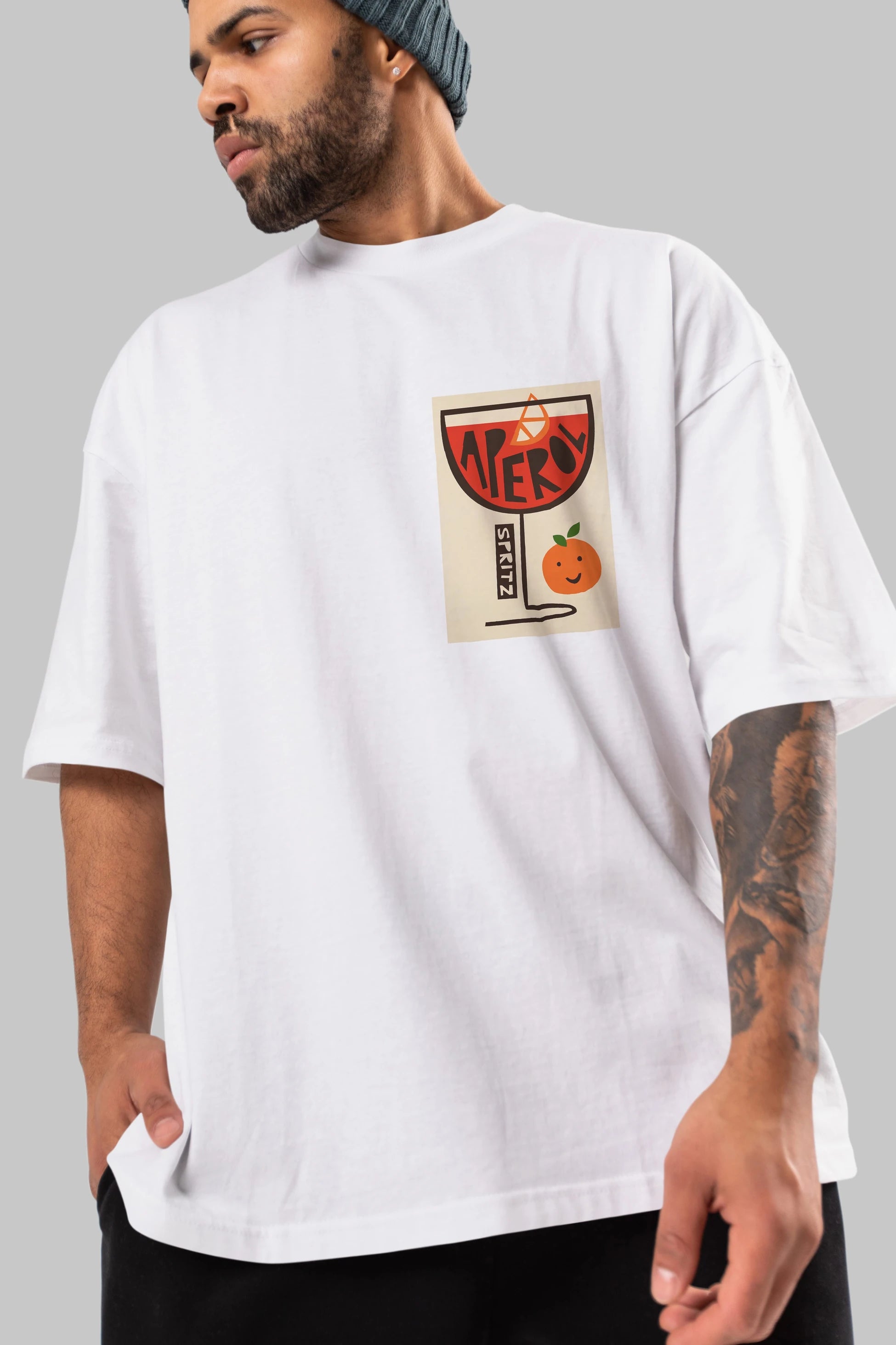 Aperol Spritz 9 Ön Sol Baskılı Oversize t-shirt Erkek Kadın Unisex %100 Pamuk Bisiklet Yaka tişort