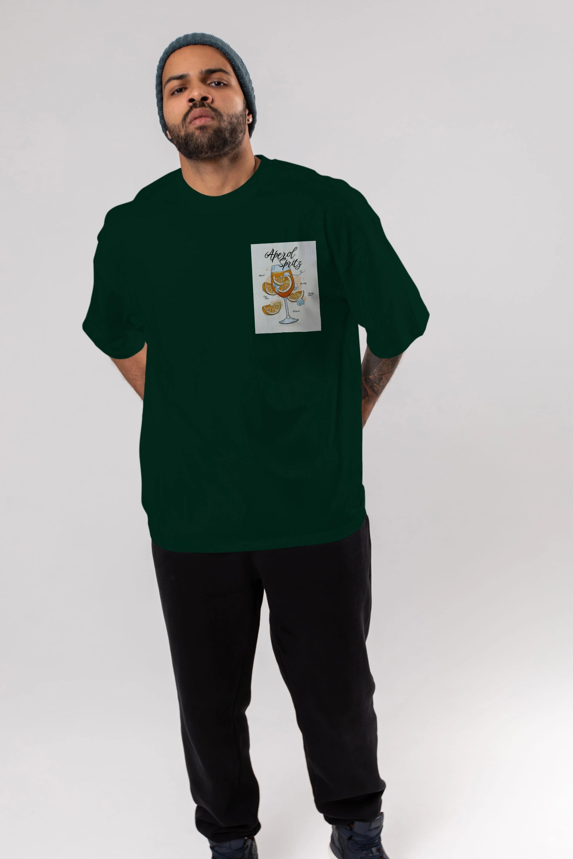 Aperol Spritz 6 Ön Sol Baskılı Oversize t-shirt Erkek Kadın Unisex %100 Pamuk Bisiklet Yaka tişort