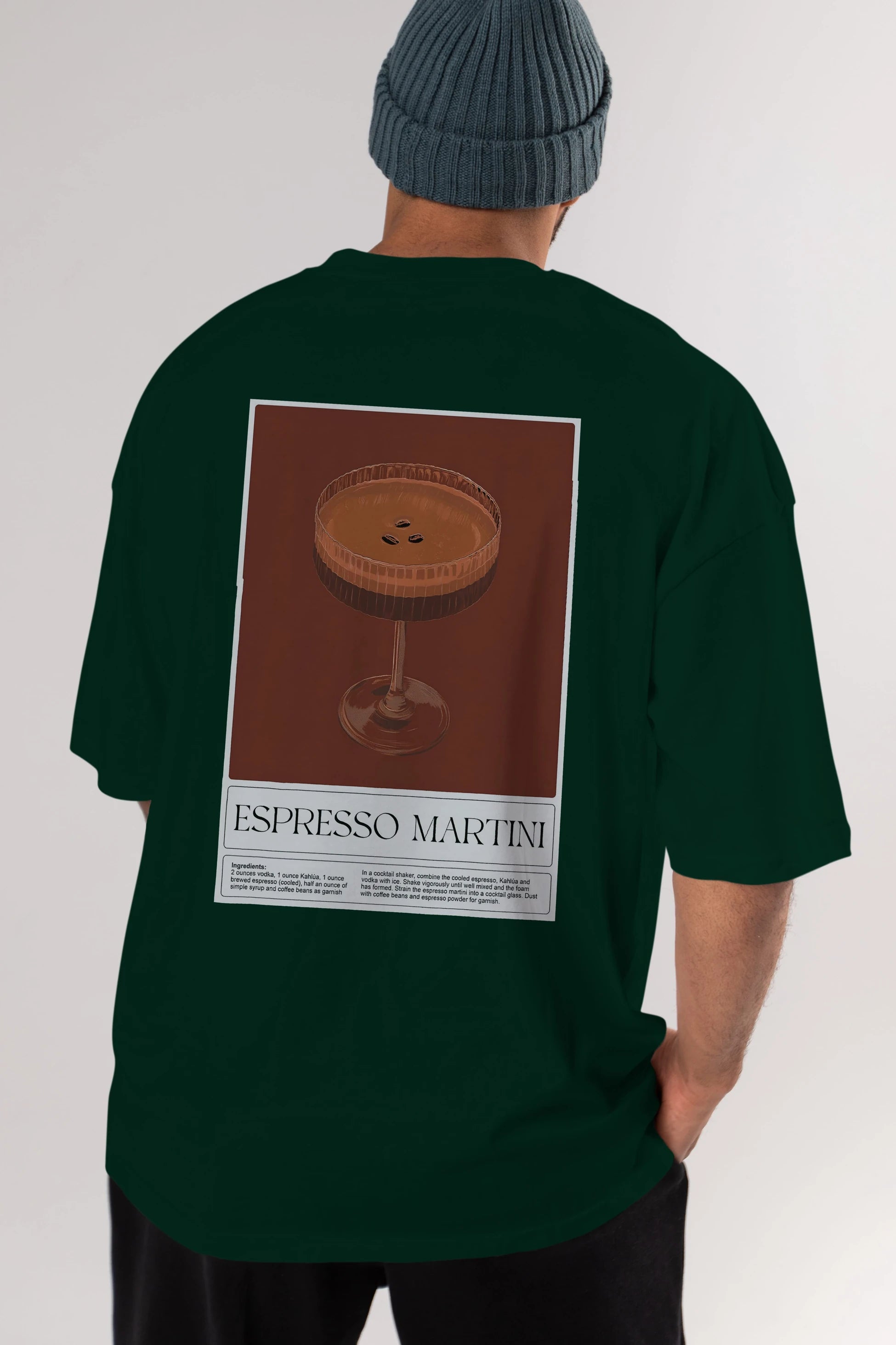 Espresso Martini Arka Baskılı Oversize t-shirt Erkek Kadın Unisex %100 Pamuk Bisiklet Yaka tişort
