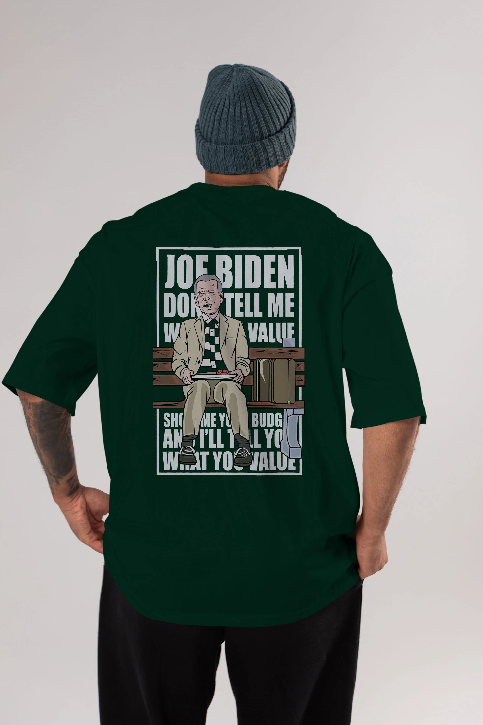 Joe Biden Forest Gump Arka Baskılı Oversize t-shirt Erkek Kadın Unisex %100 Pamuk tişort