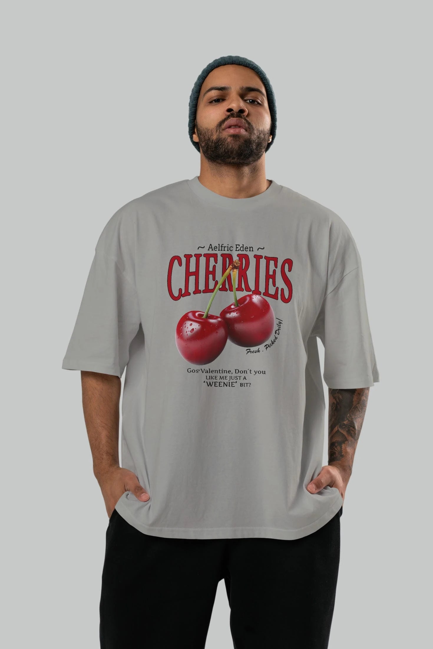 Cherry Cherries Ön Baskılı Oversize t-shirt Erkek Kadın Pamuk Bisiklet Yaka tişort