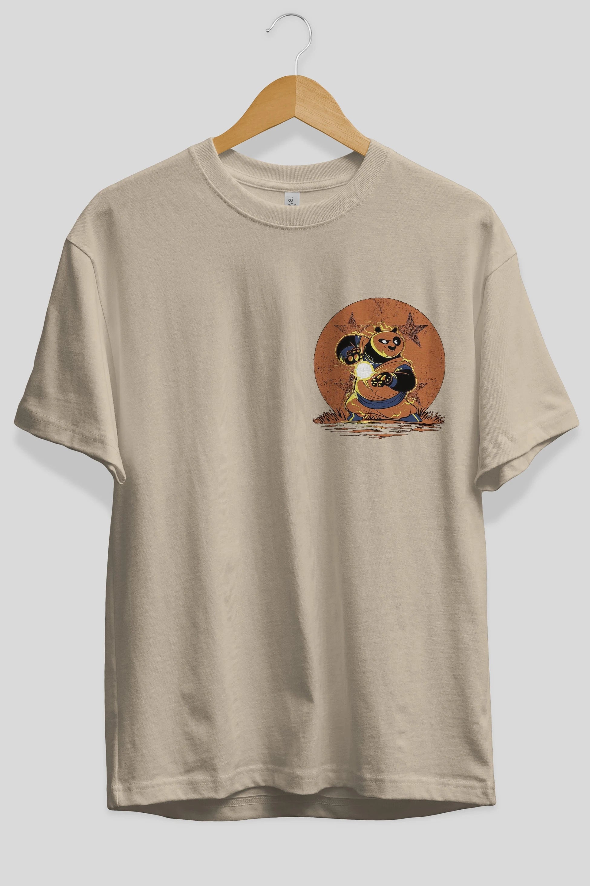 Kung Fu Panda Ön Sol Baskılı Oversize t-shirt Erkek Kadın Unisex %100 Pamuk Bisiklet Yaka tişort