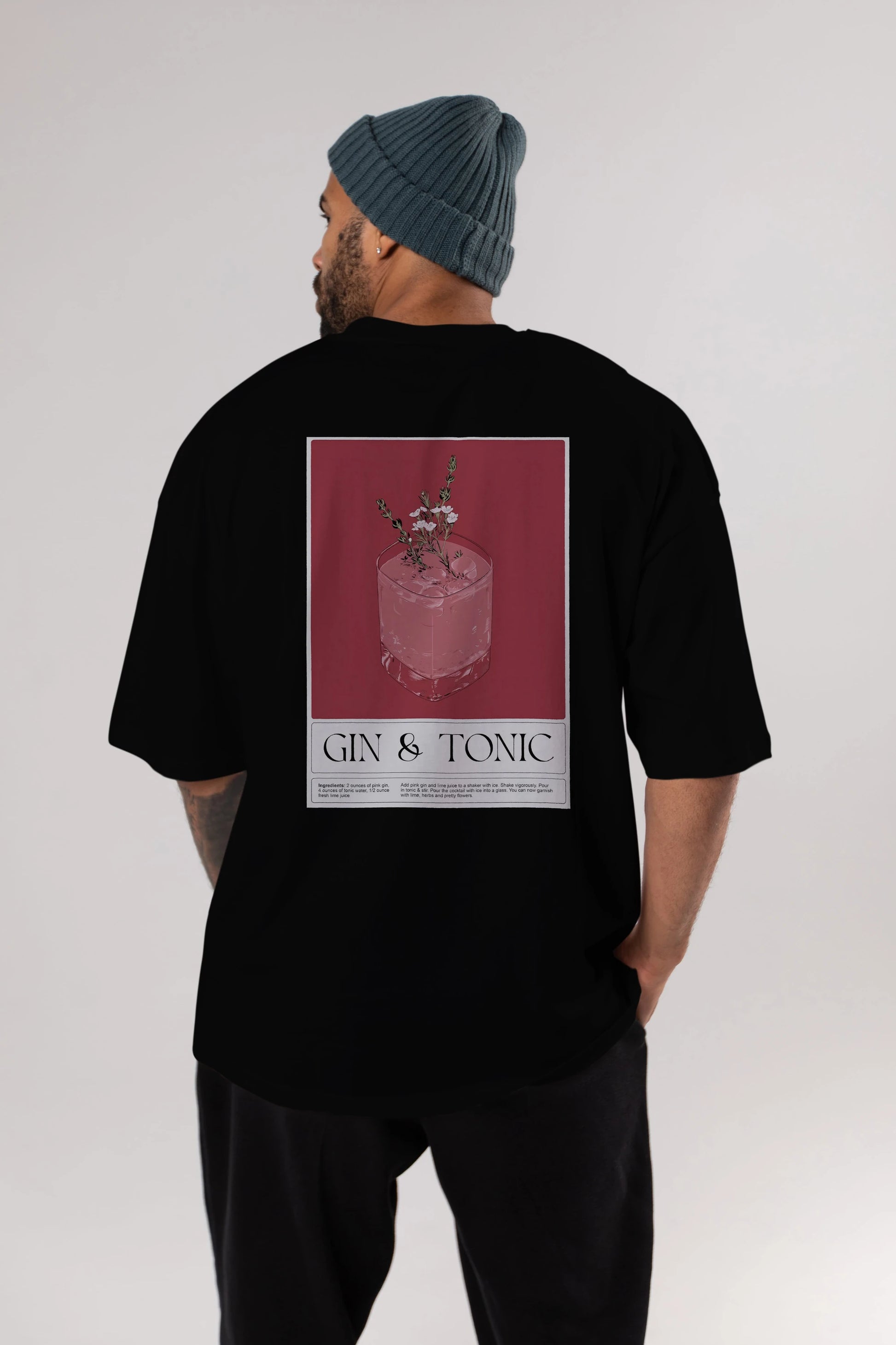 Gin Tonic 4 Arka Baskılı Oversize t-shirt Erkek Kadın Unisex %100 Pamuk Bisiklet Yaka tişort