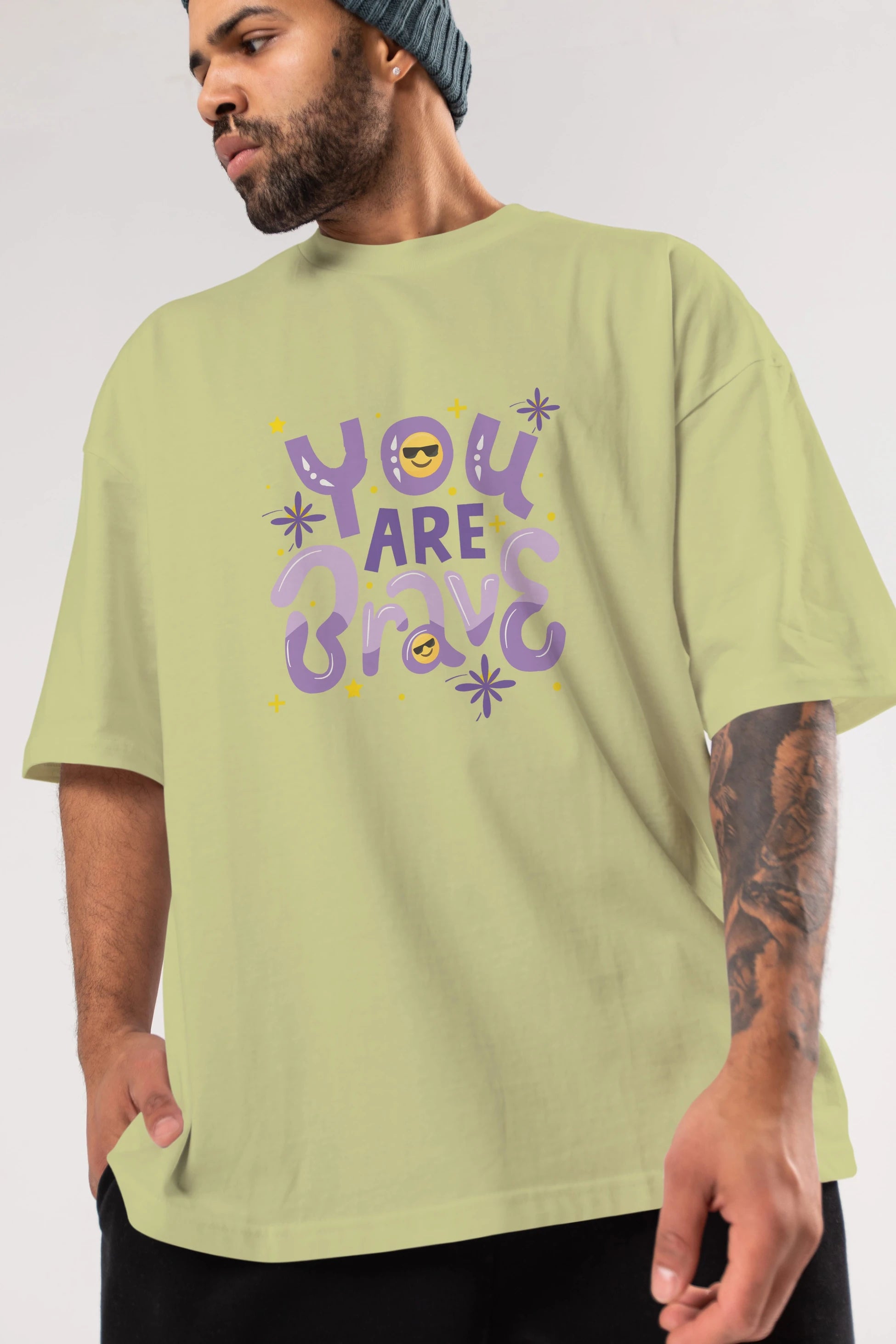 You Are Brave Yazılı Ön Baskılı Oversize t-shirt Erkek Kadın Unisex