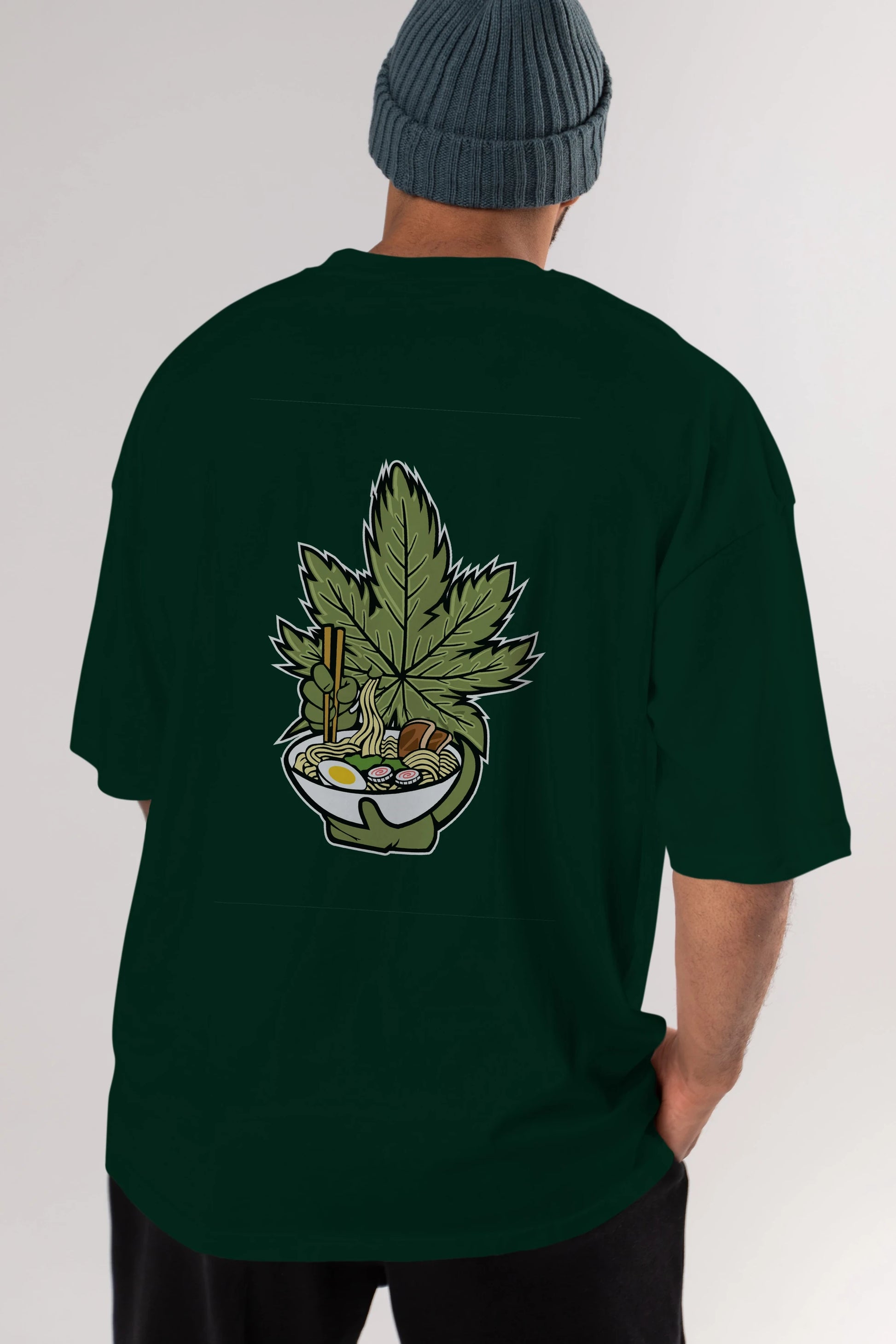 Weed Ramen Arka Baskılı Oversize t-shirt Erkek Kadın Unisex %100 Pamuk tişort