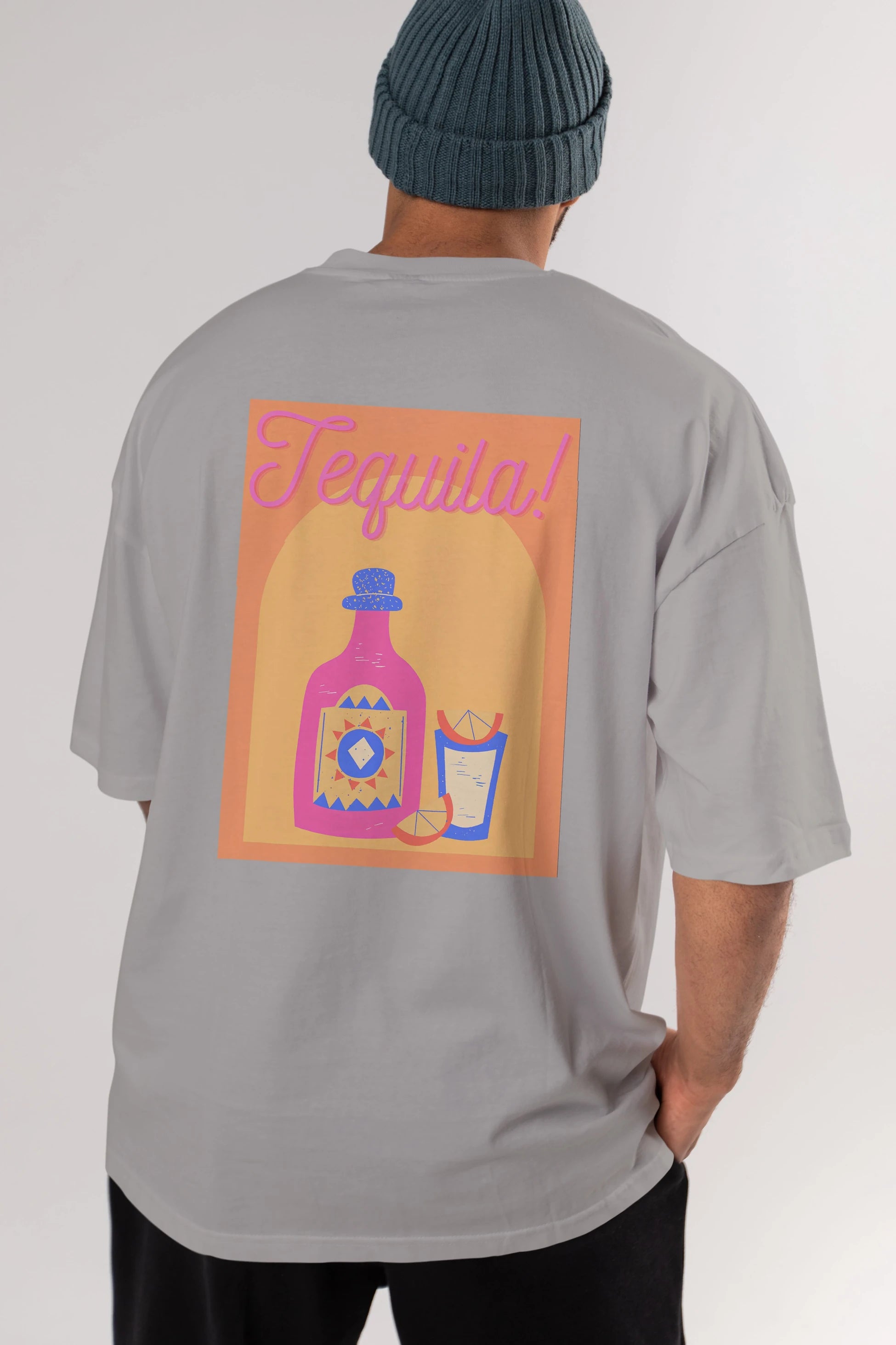 Tequila Arka Baskılı Oversize t-shirt Erkek Kadın Unisex %100 Pamuk Bisiklet Yaka tişort