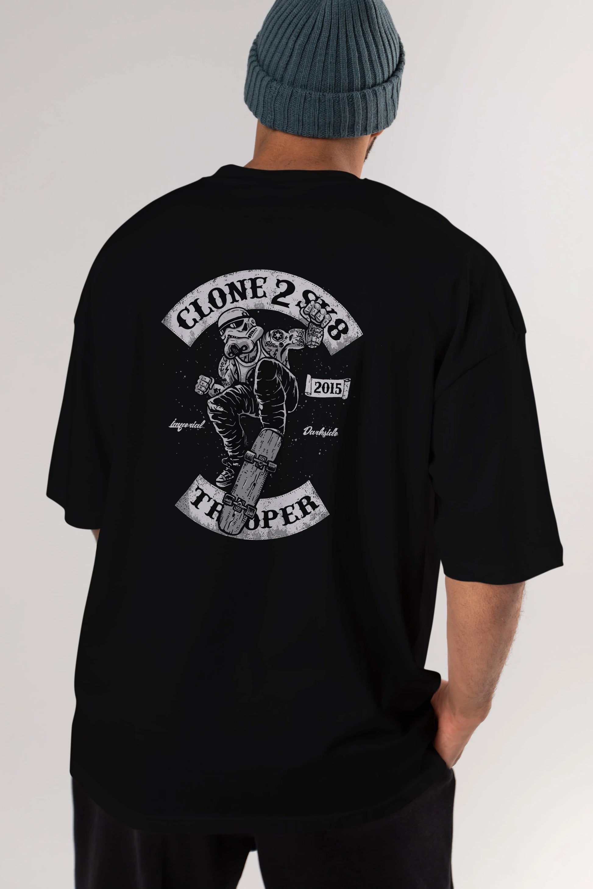 Clone 2 Sk8 Arka Baskılı Oversize t-shirt Erkek Kadın Unisex %100 Pamuk