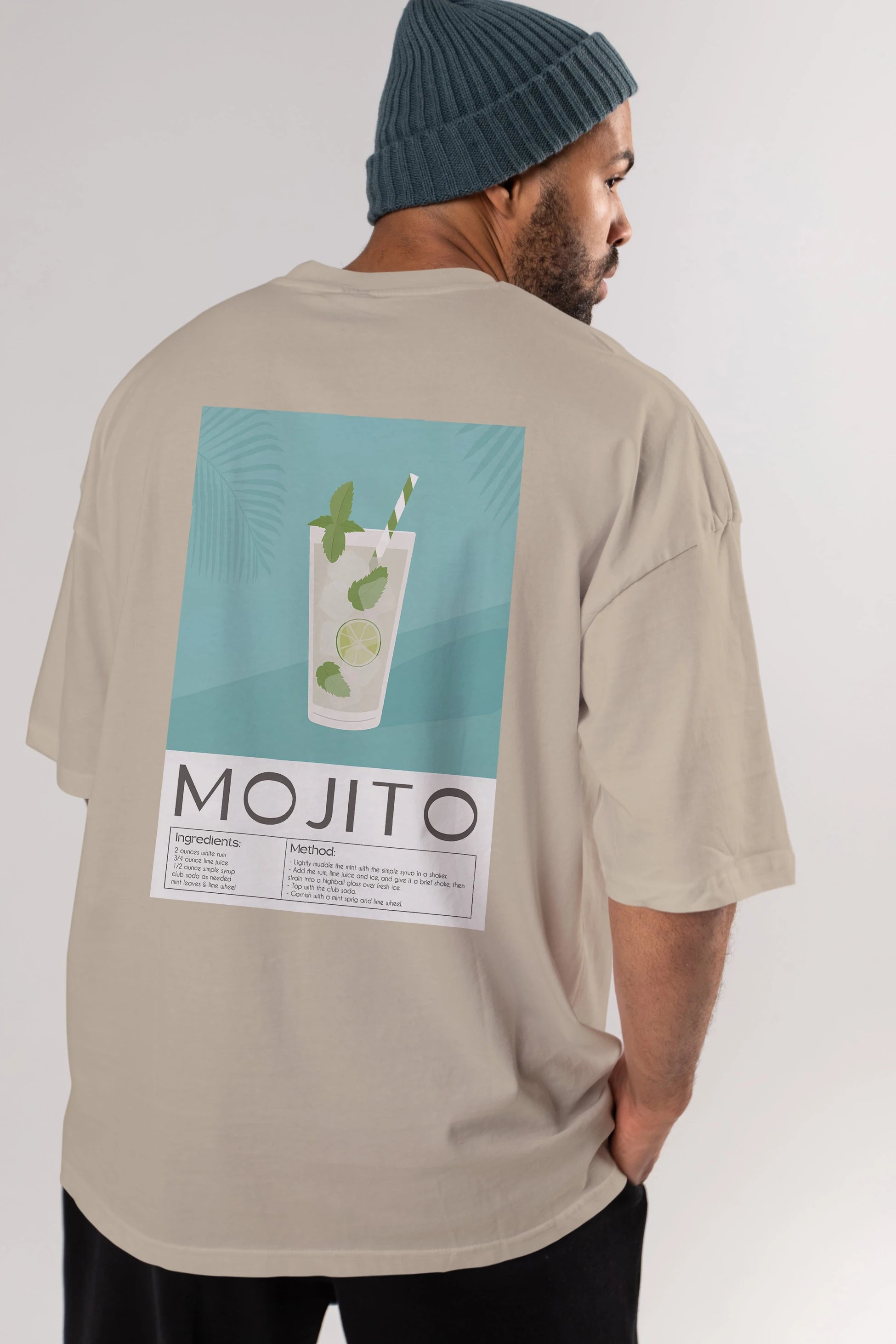 Mojito 4 Arka Baskılı Oversize t-shirt Erkek Kadın Unisex %100 Pamuk Bisiklet Yaka tişort