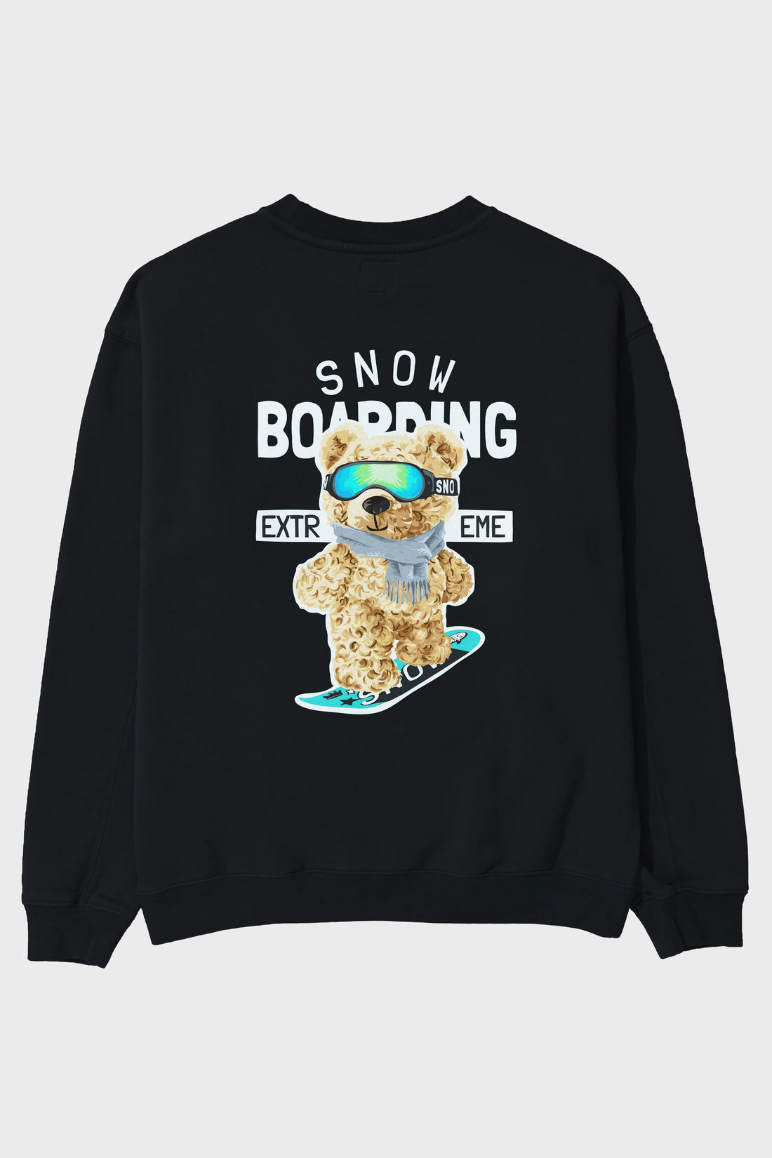 Teddy Bear Snow Boarding Arka Baskılı Oversize Sweatshirt Erkek Kadın Unisex