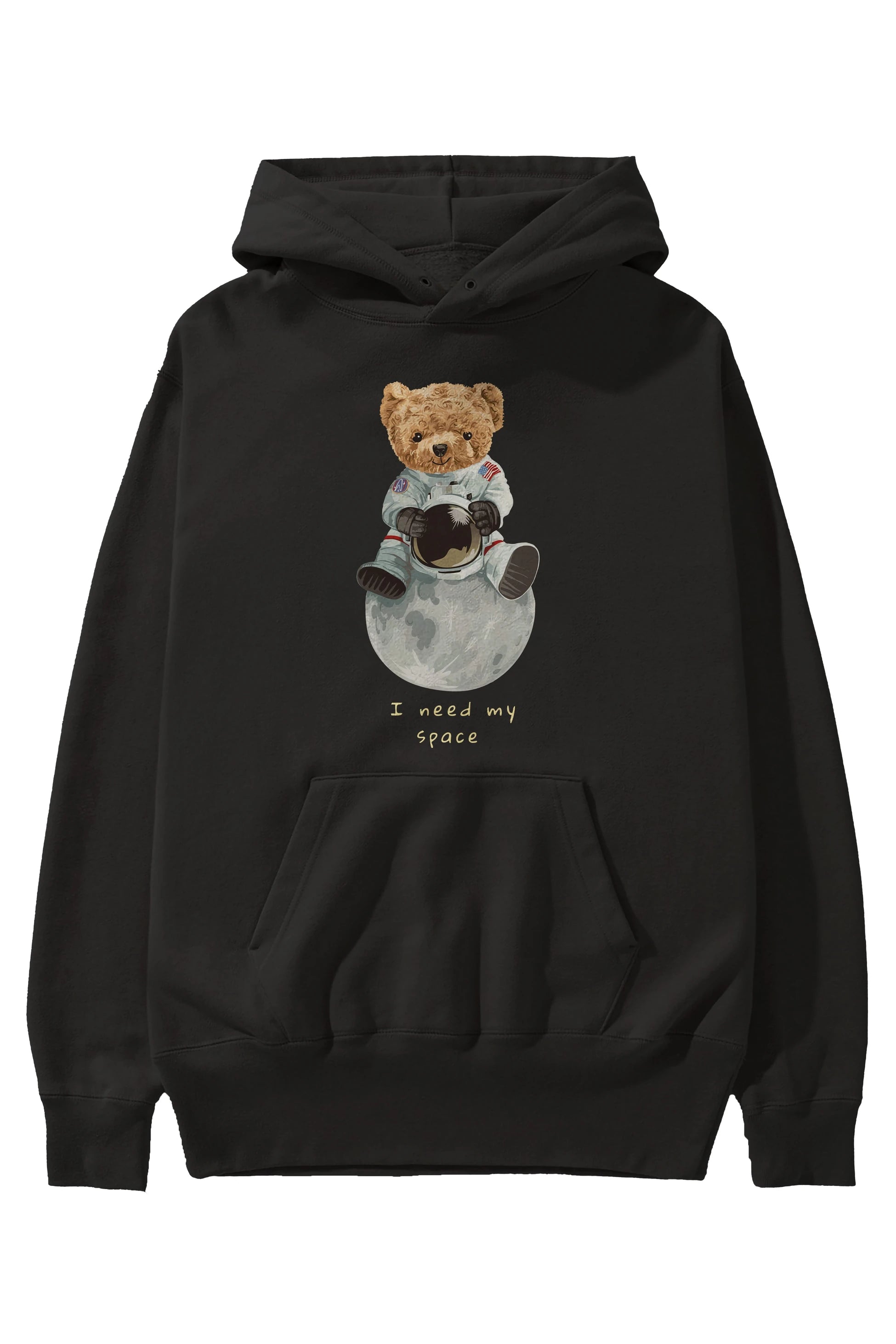 Teddy Bear I Need My Space Ön Baskılı Hoodie Oversize Kapüşonlu Sweatshirt Erkek Kadın Unisex