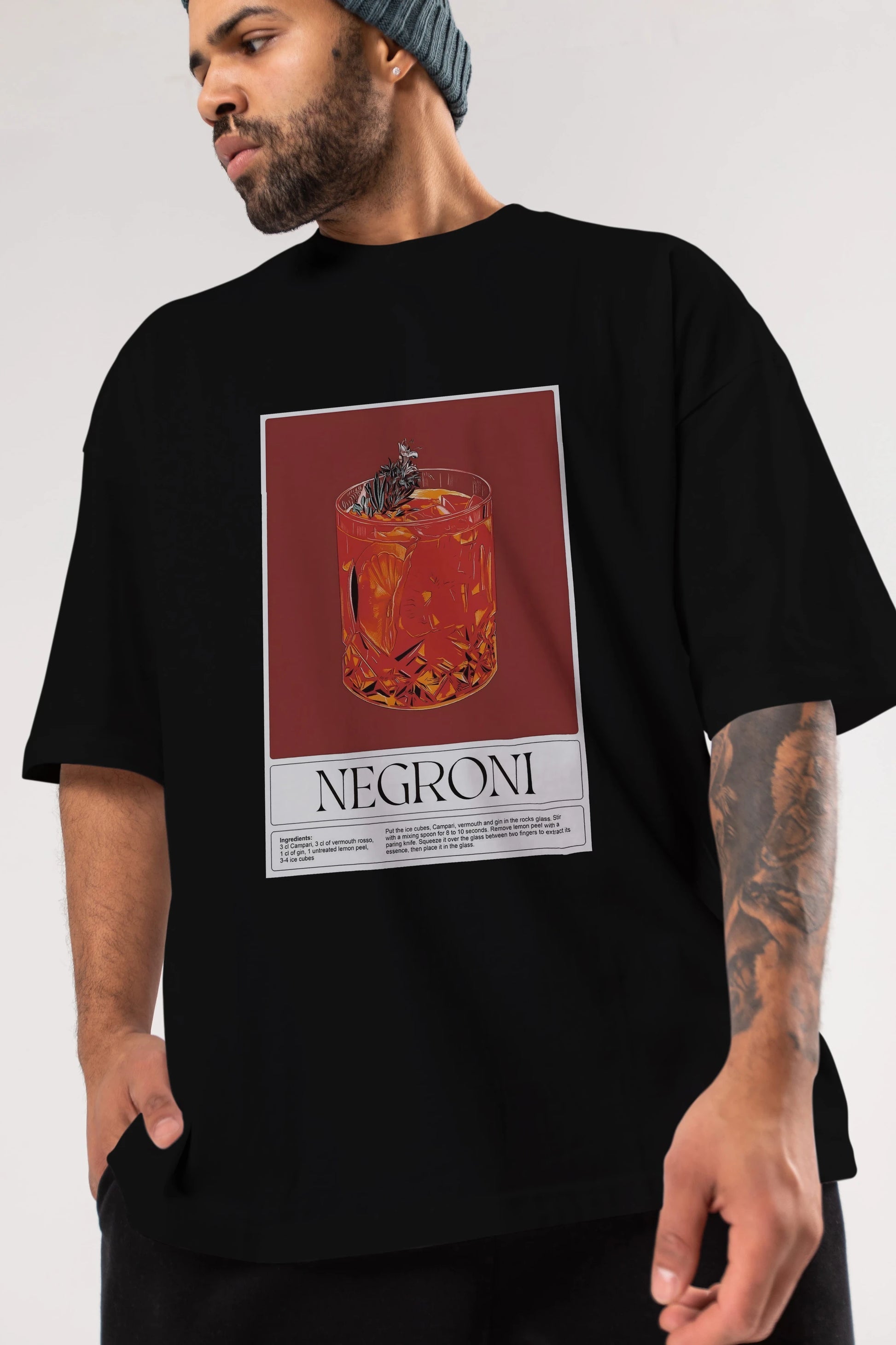 Negroni 2 Ön Baskılı Oversize t-shirt Erkek Kadın Unisex %100 Pamuk Bisiklet Yaka tişort
