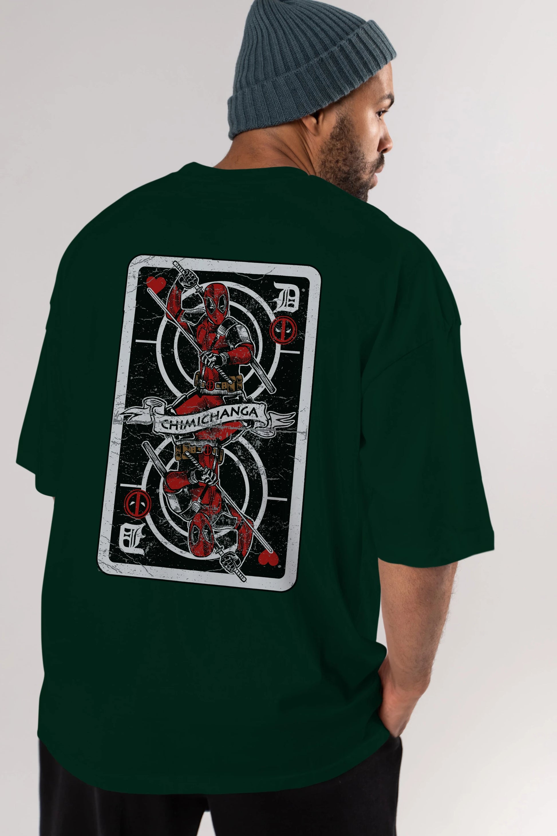 Deadpool Card Arka Baskılı Oversize t-shirt Erkek Kadın Unisex %100 Pamuk