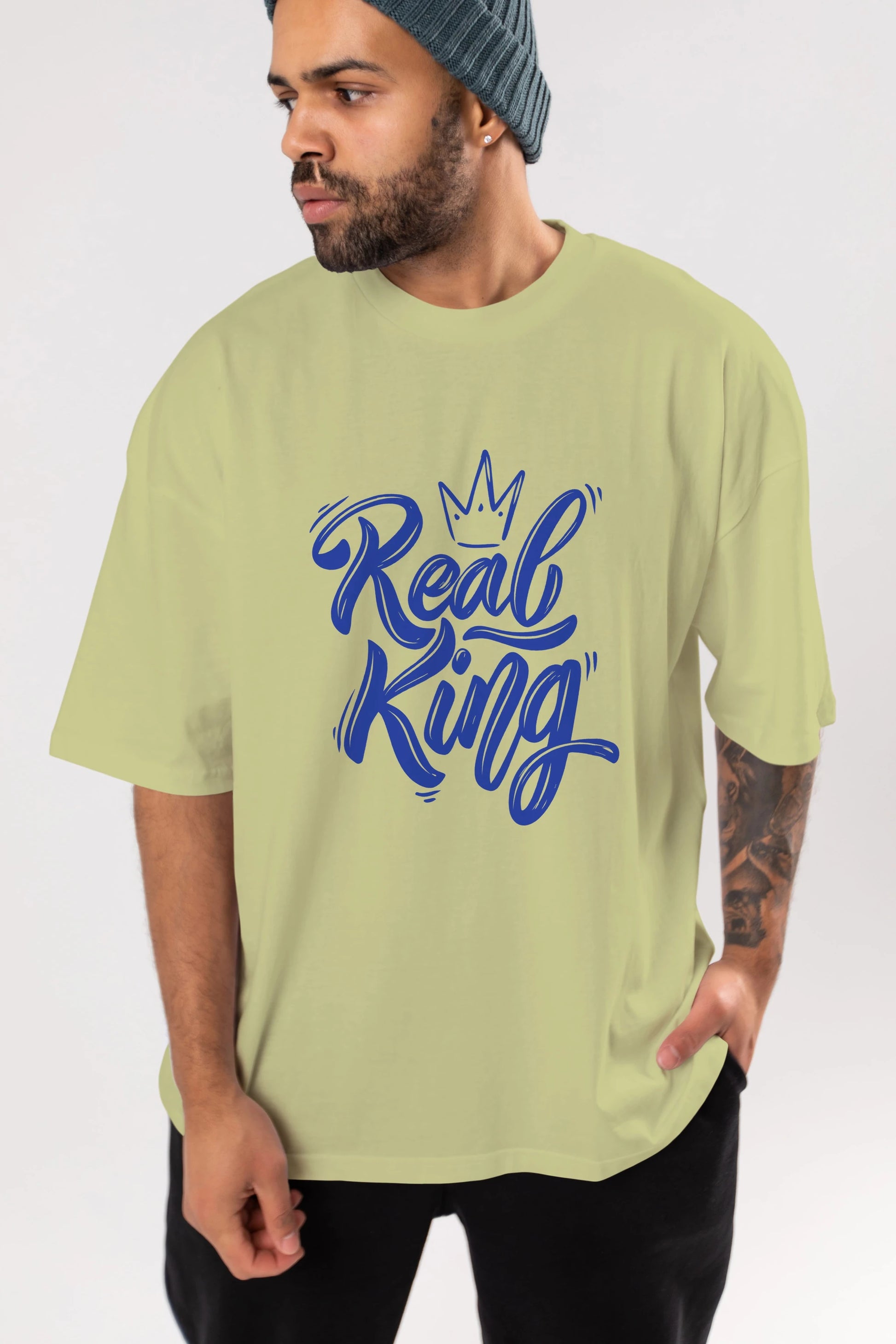 Real King Yazılı Ön Baskılı Oversize t-shirt Erkek Kadın Unisex