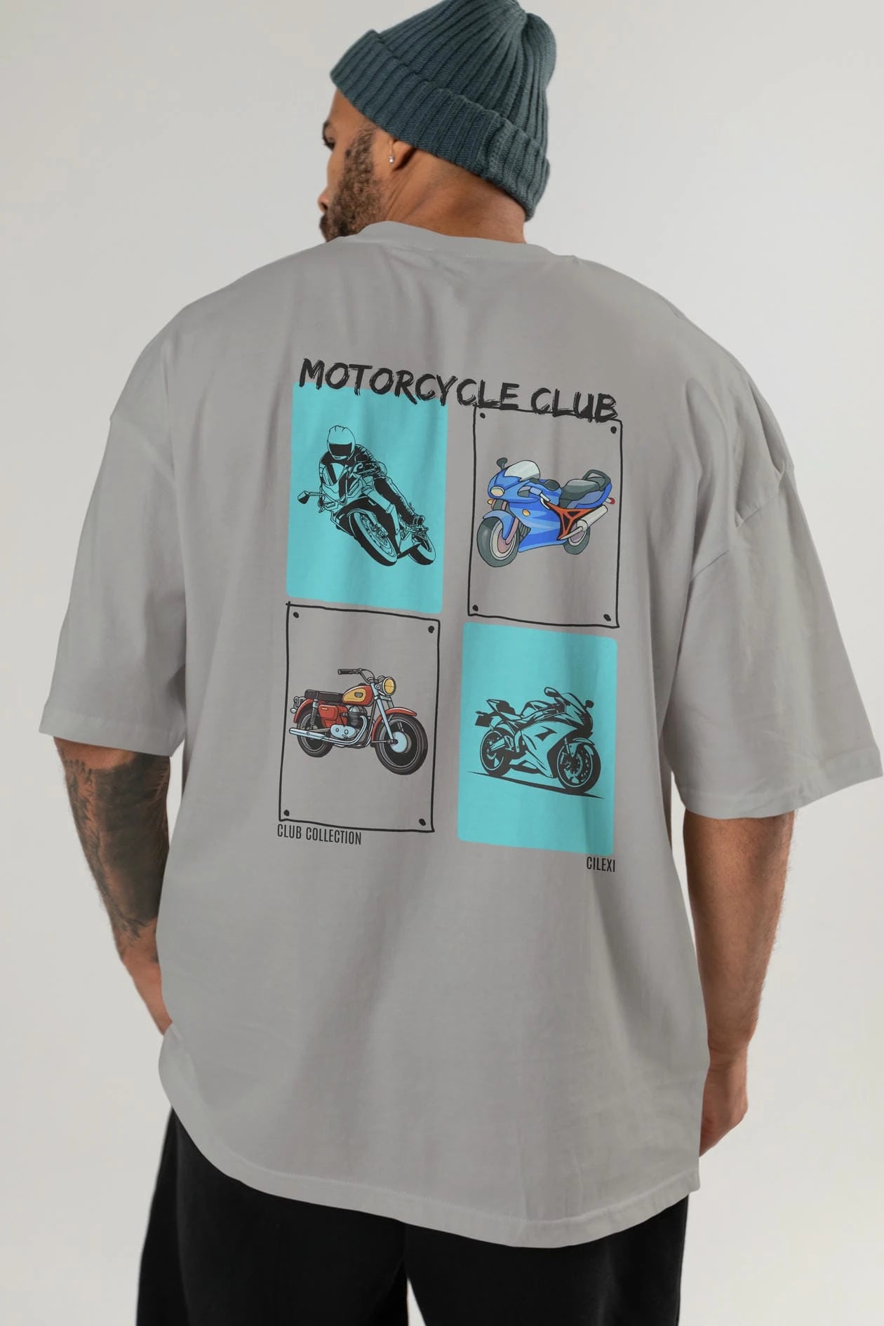Motorcycle Club Arka Baskılı Oversize t-shirt Erkek Kadın %100 Pamuk Bisiklet Yaka tişort
