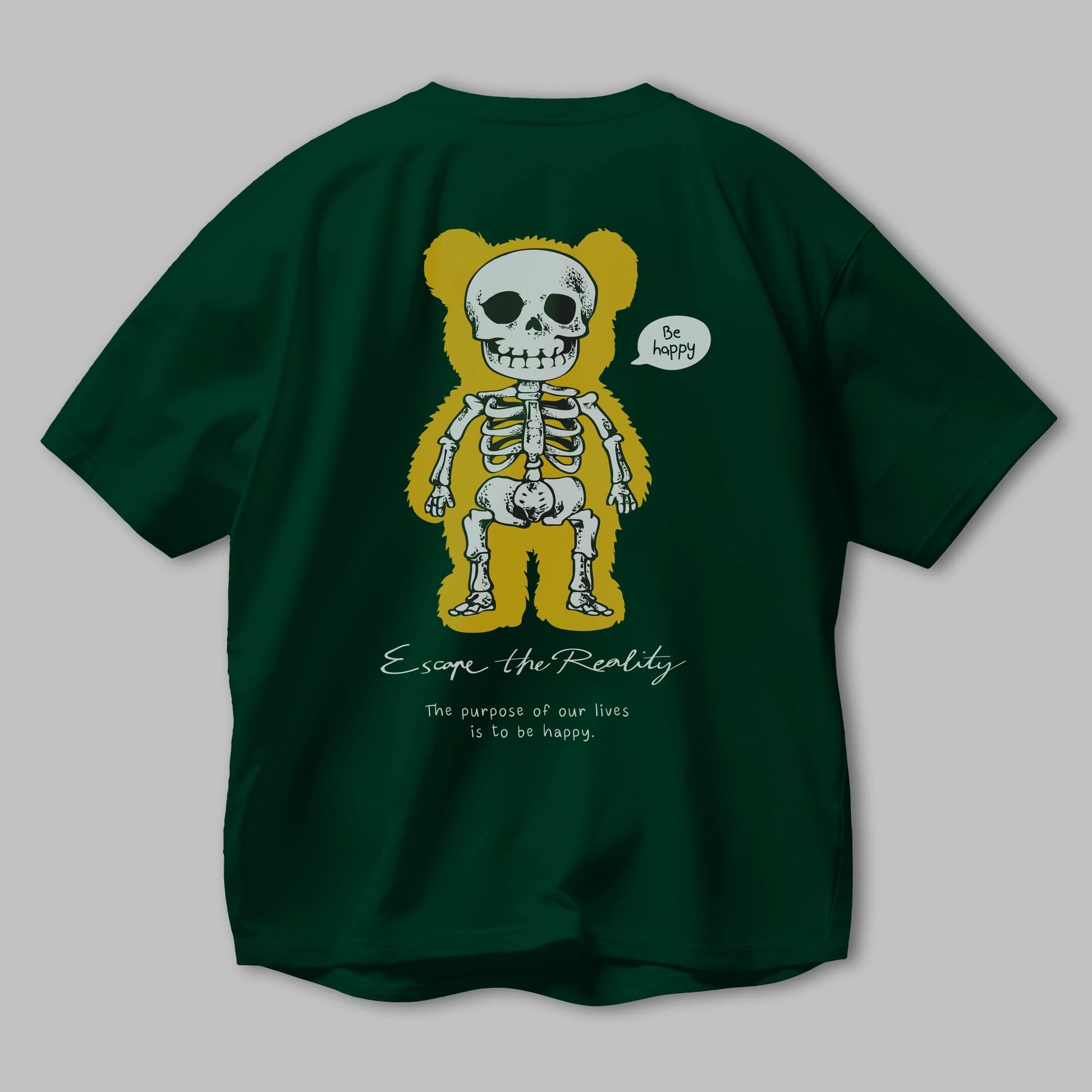 Be Happy Bear Arka Baskılı Oversize t-shirt Erkek Kadın Unisex