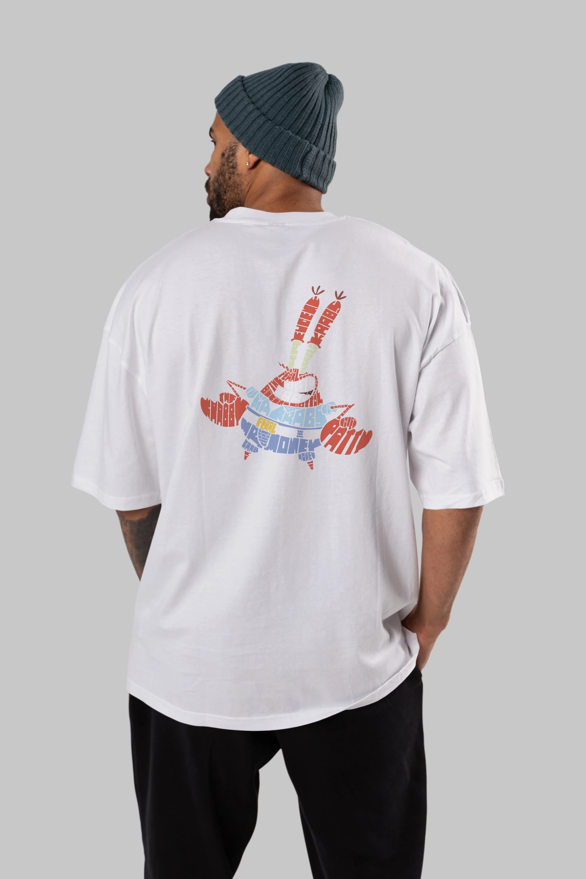 Mr Krabs Arka Baskılı Oversize t-shirt %100 pamuk Erkek Kadın Unisex