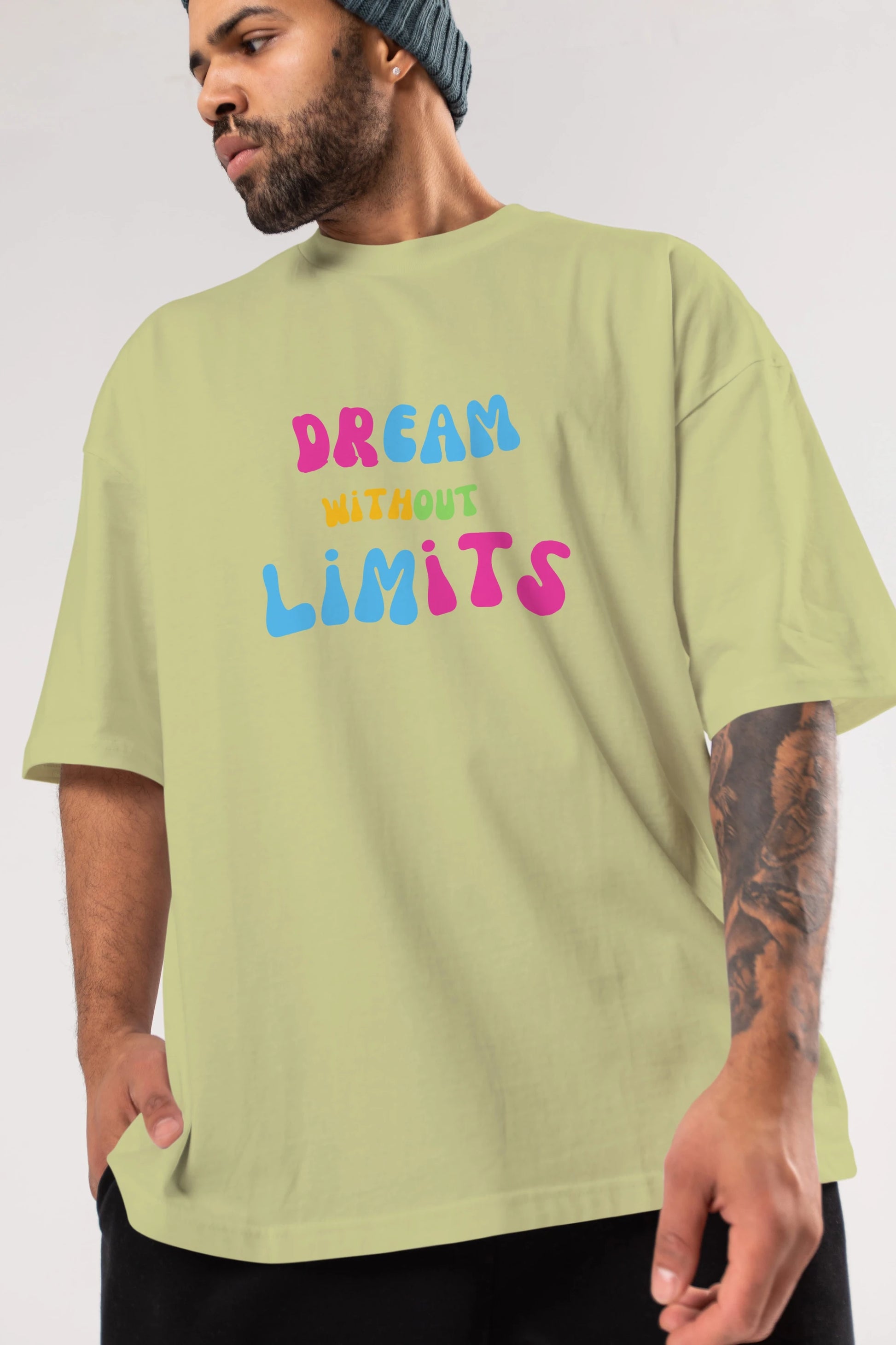 Dream Without Limits Yazılı Ön Baskılı Oversize t-shirt Erkek Kadın Unisex