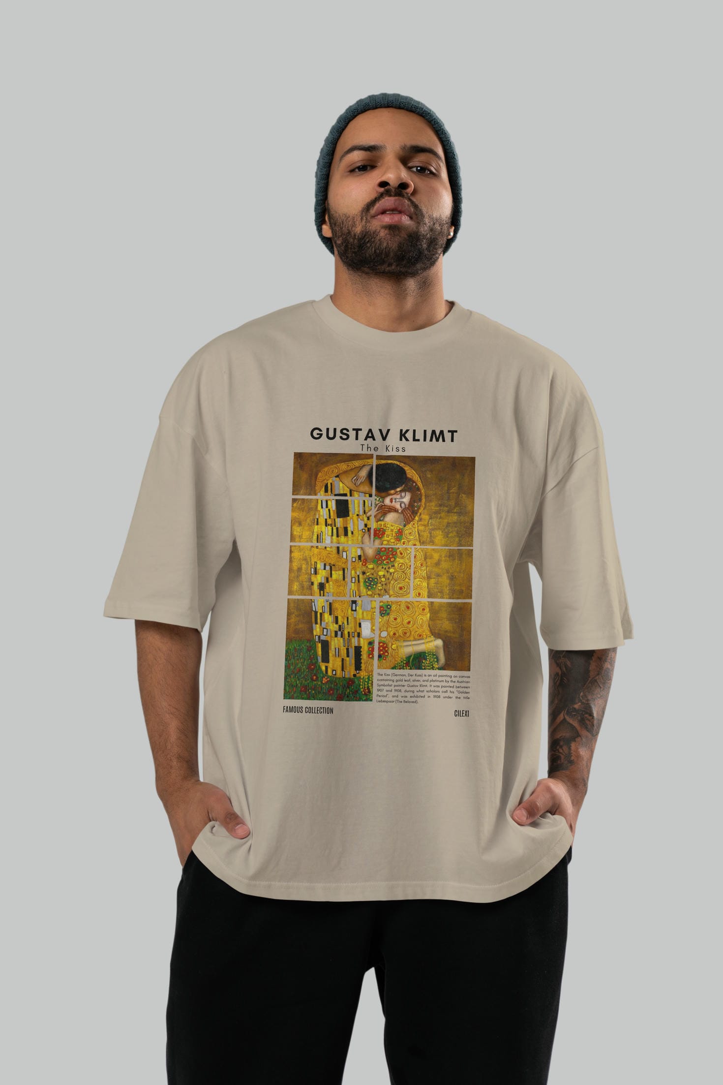 Gustav Klimt The Kiss ön Baskılı Oversize t-shirt Erkek Kadın Bisiklet Yaka Pamuk tişort