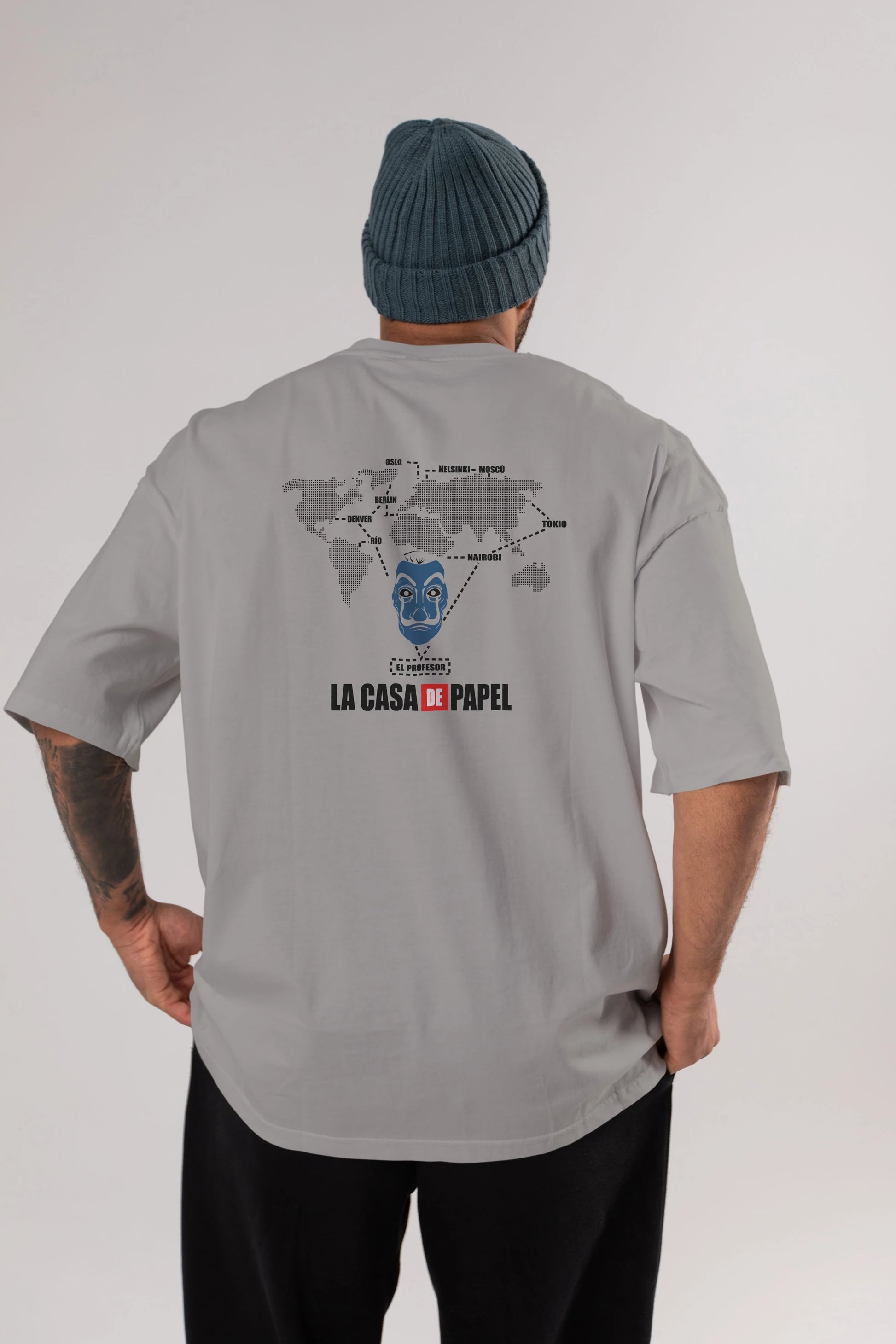 La Casa De Papel Arka Baskılı Oversize t-shirt Erkek Kadın Unisex %100 Pamuk Bisiklet Yaka tişort