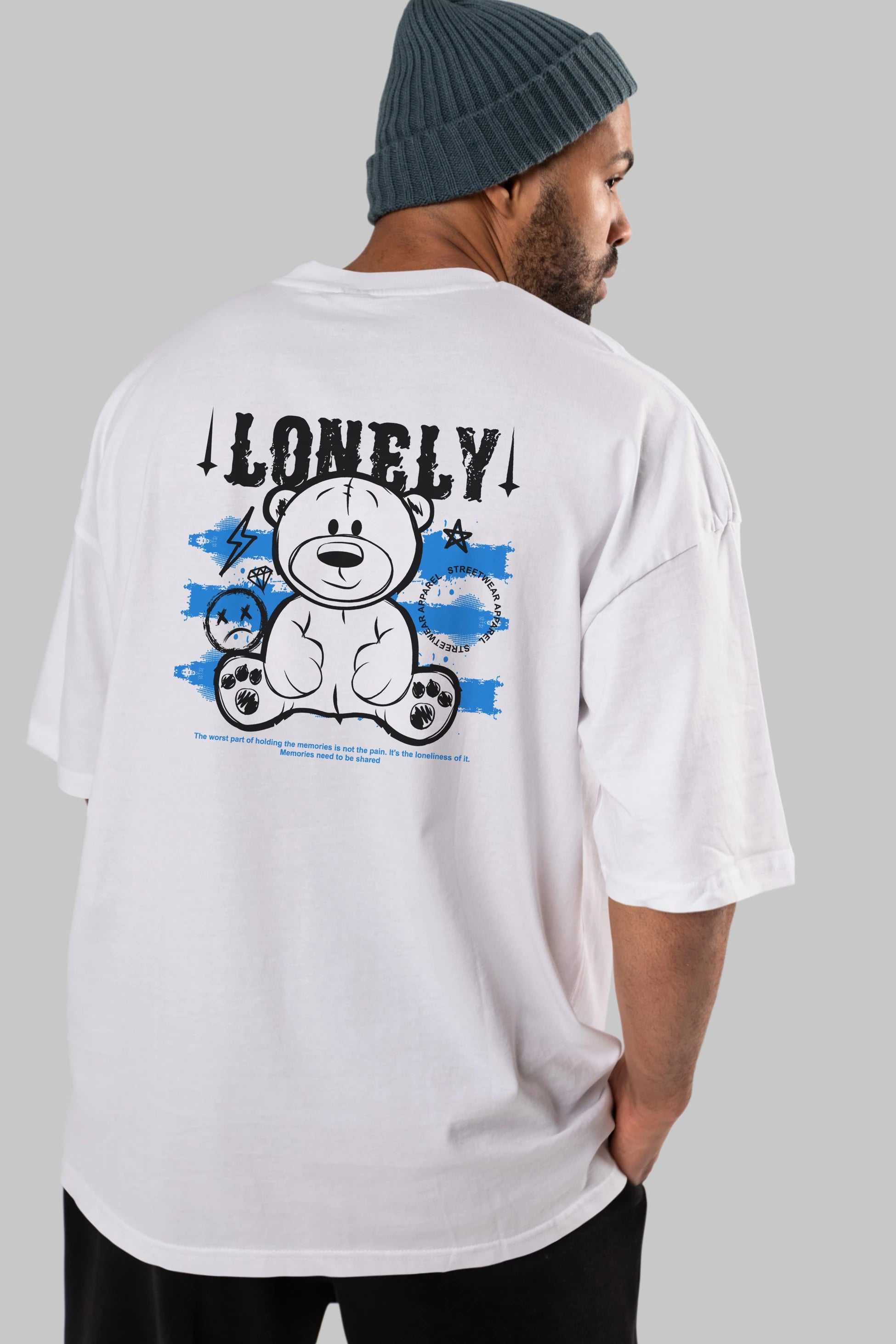 Teddy Bear Lonely Arka Baskılı Oversize t-shirt Erkek Kadın Unisex