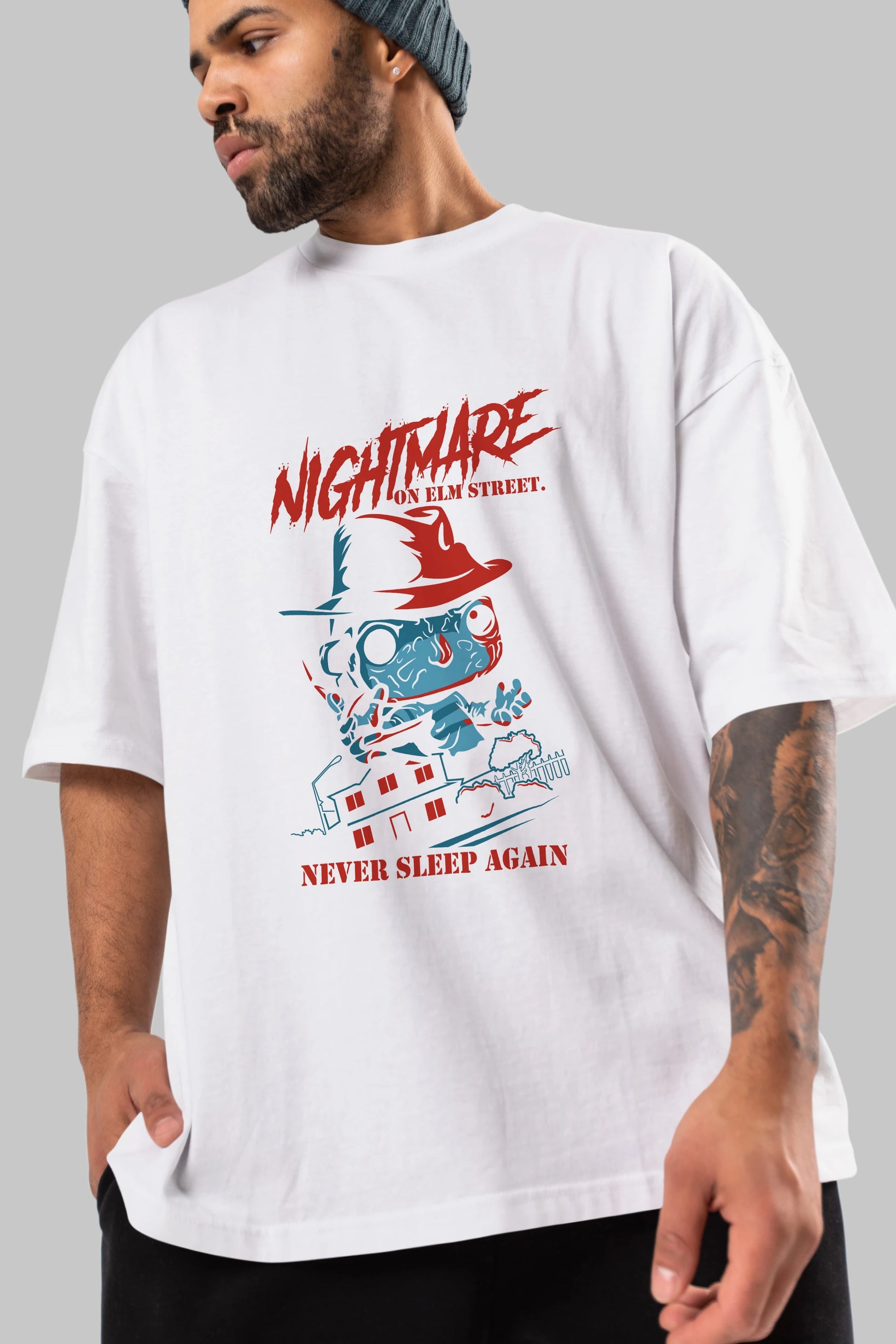 Nightmare Elm Sokağı Ön Baskılı Oversize t-shirt Erkek Kadın Unisex %100 Pamuk Bisiklet Yaka tişort