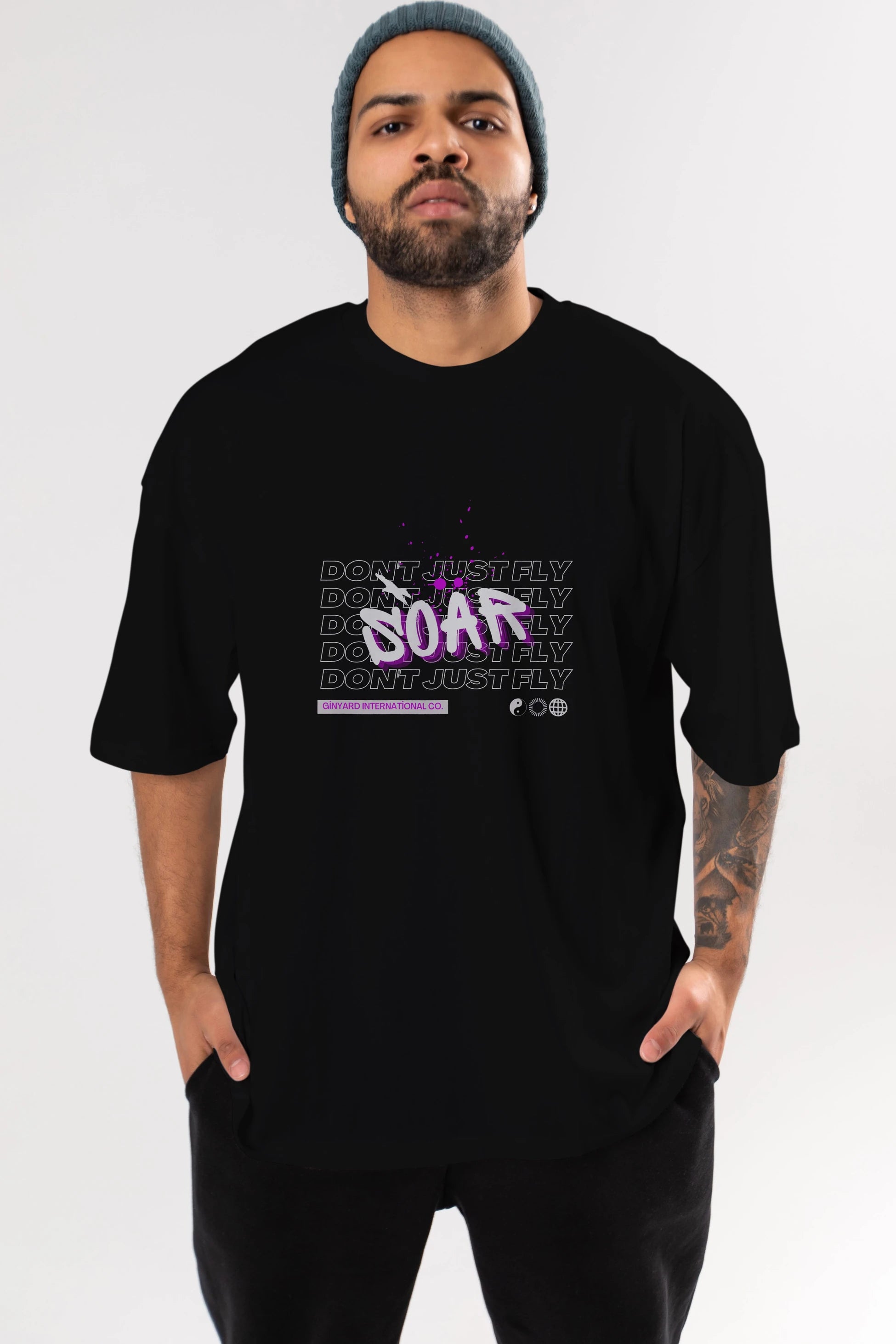 Soar Dont Just Fly Yazılı Ön Baskılı Oversize t-shirt Erkek Kadın Unisex
