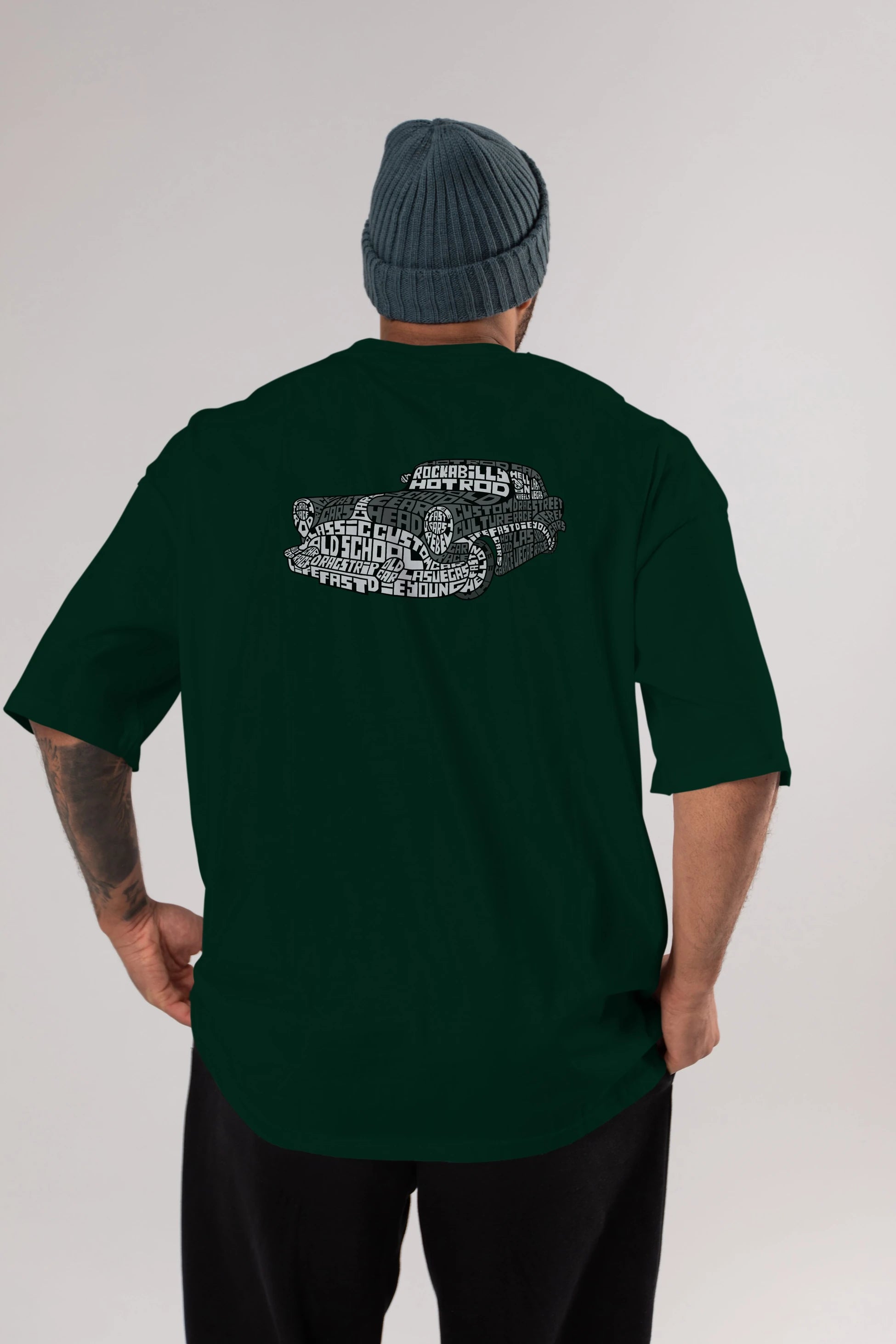 Hotrod Arka Baskılı Oversize t-shirt %100 pamuk Erkek Kadın Unisex